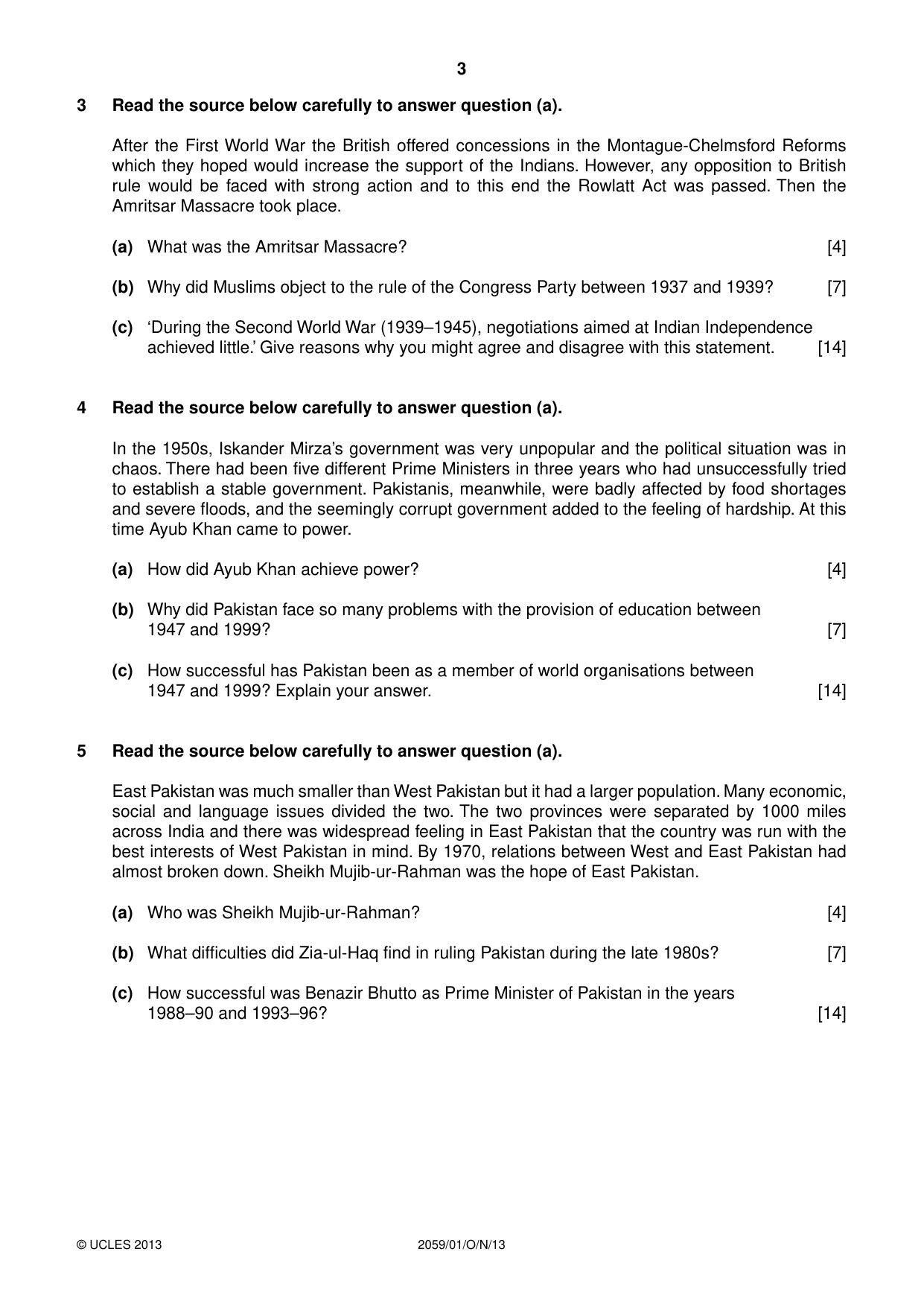 Cambridge IGCSE Pakistan Studies 0448 2013 May/June Paper 4 · Variant 1 question paper, page 4 of 5