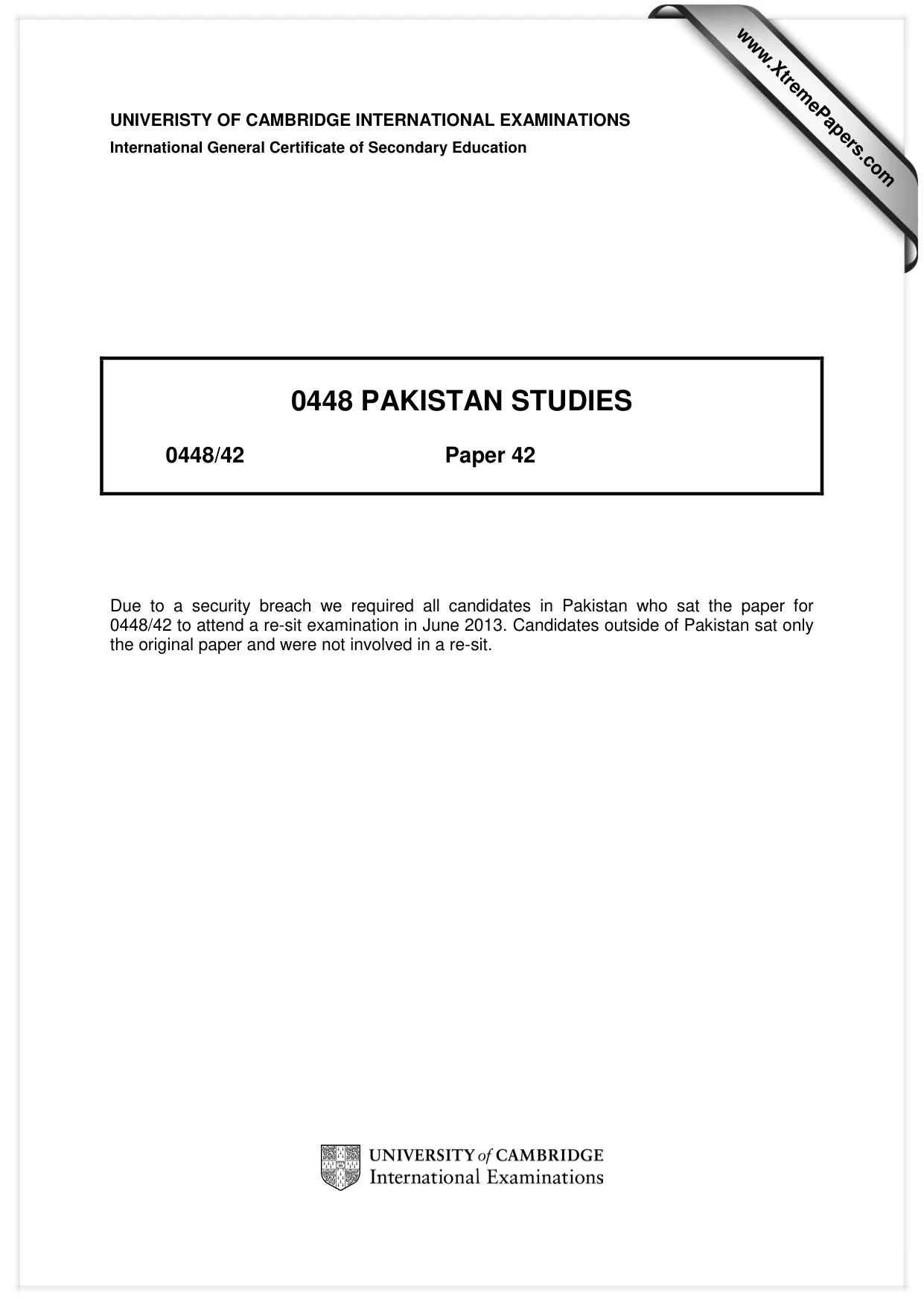Cambridge IGCSE Pakistan Studies 0448 2013 May/June Paper 4 · Variant 2 question paper, page 1 of 21