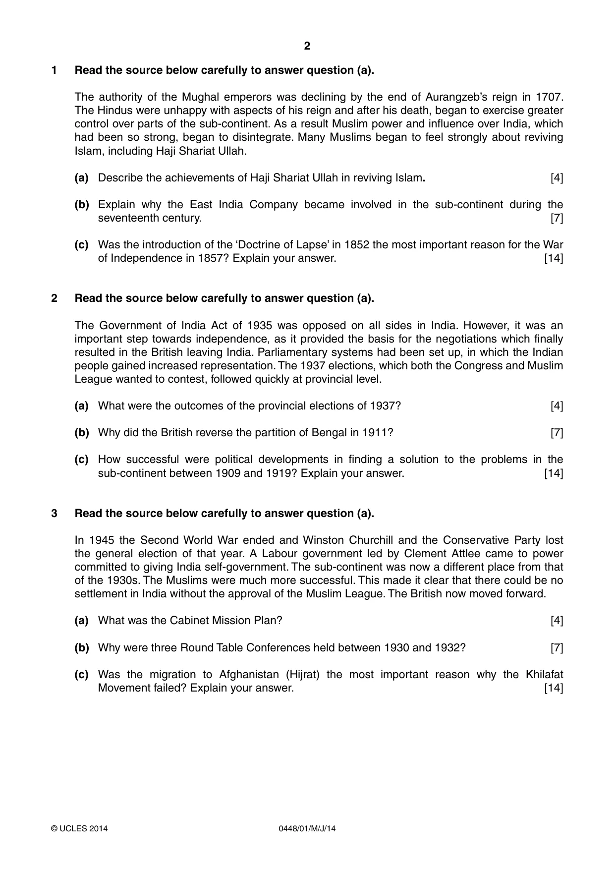 Cambridge IGCSE Pakistan Studies 0448 2014 May/June Paper 1 · Variant 1 question paper, page 2 of 4