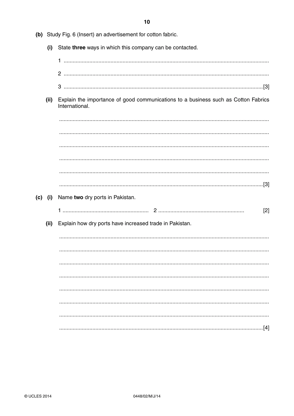 Cambridge IGCSE Pakistan Studies 0448 2014 May/June Paper 2 · Variant 1 question paper, page 10 of 20
