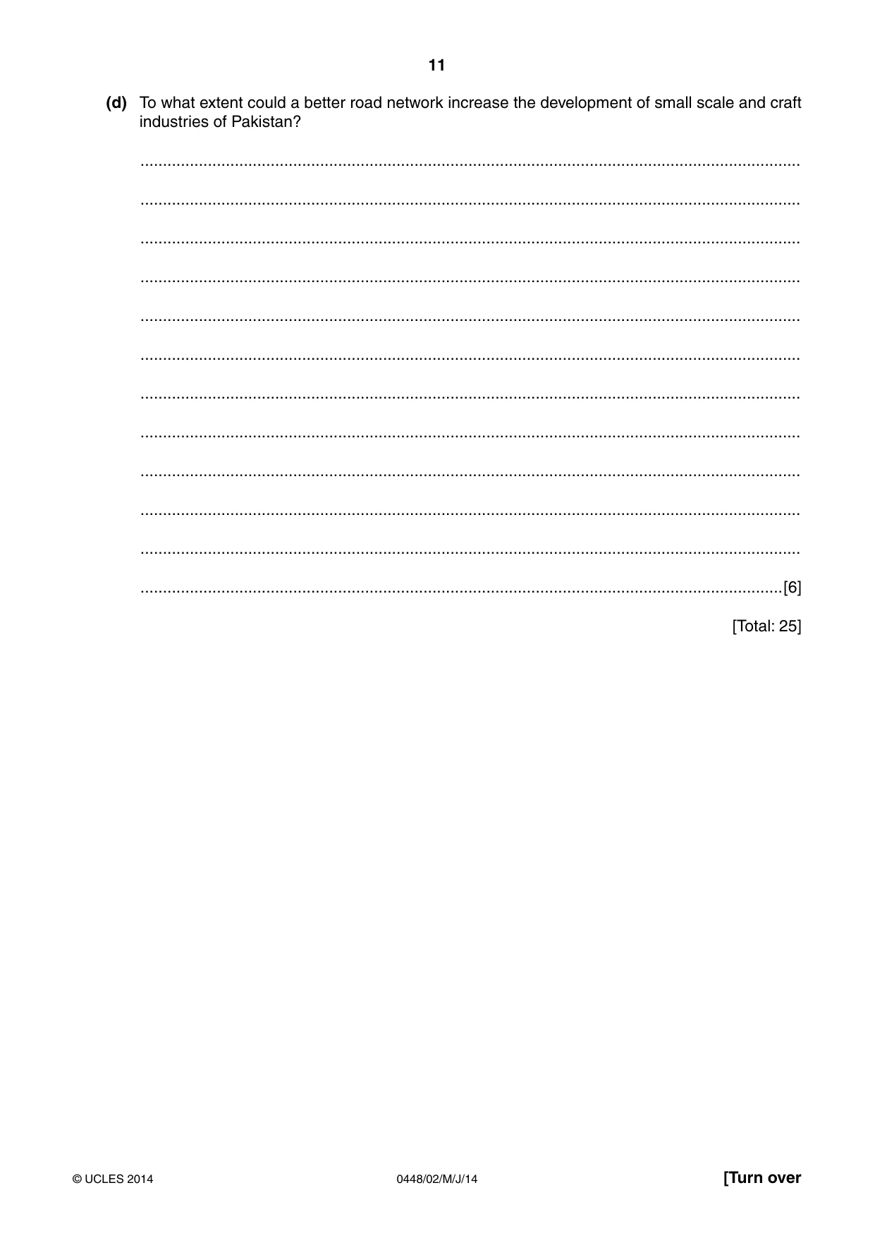 Cambridge IGCSE Pakistan Studies 0448 2014 May/June Paper 2 · Variant 1 question paper, page 11 of 20