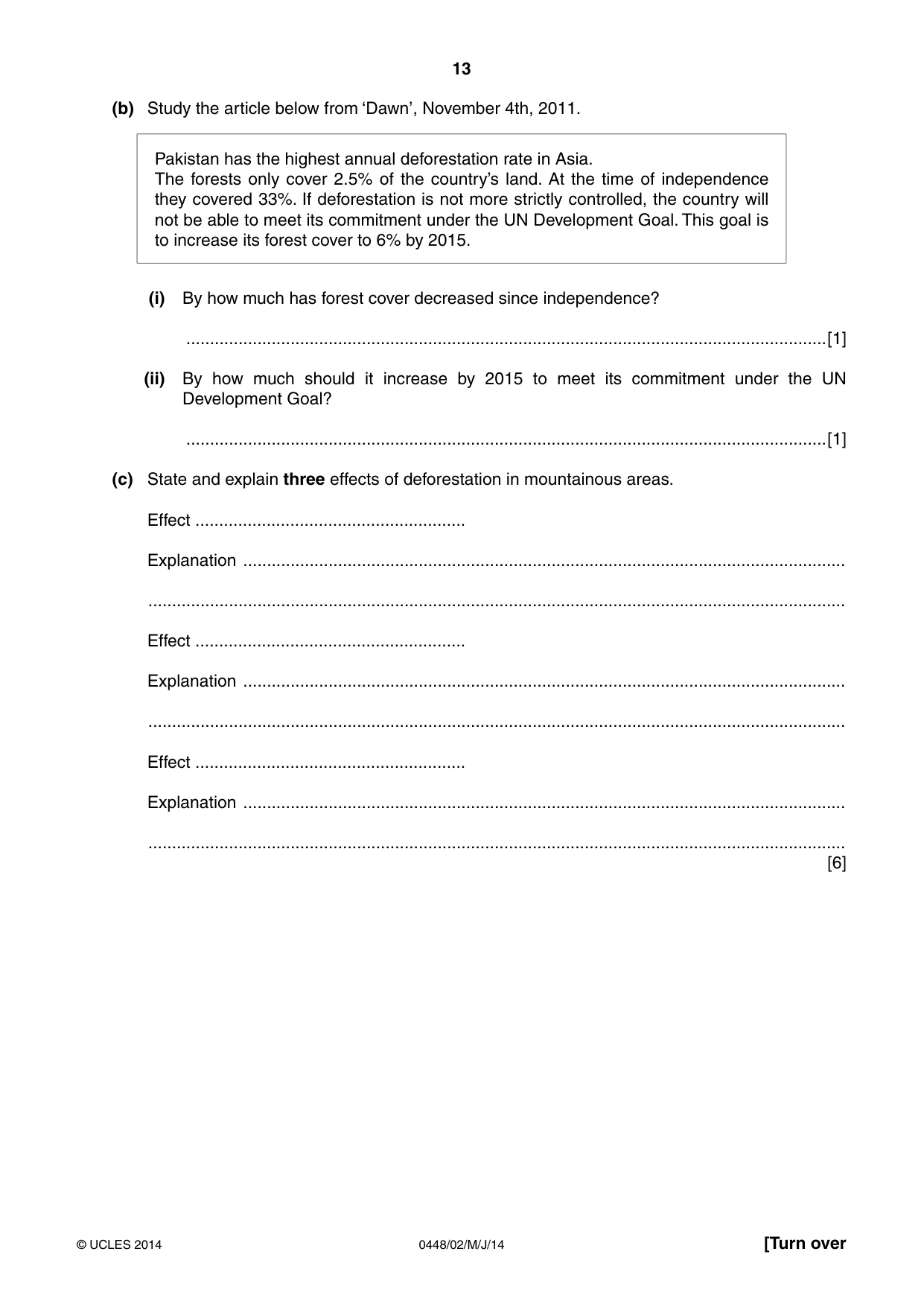Cambridge IGCSE Pakistan Studies 0448 2014 May/June Paper 2 · Variant 1 question paper, page 13 of 20