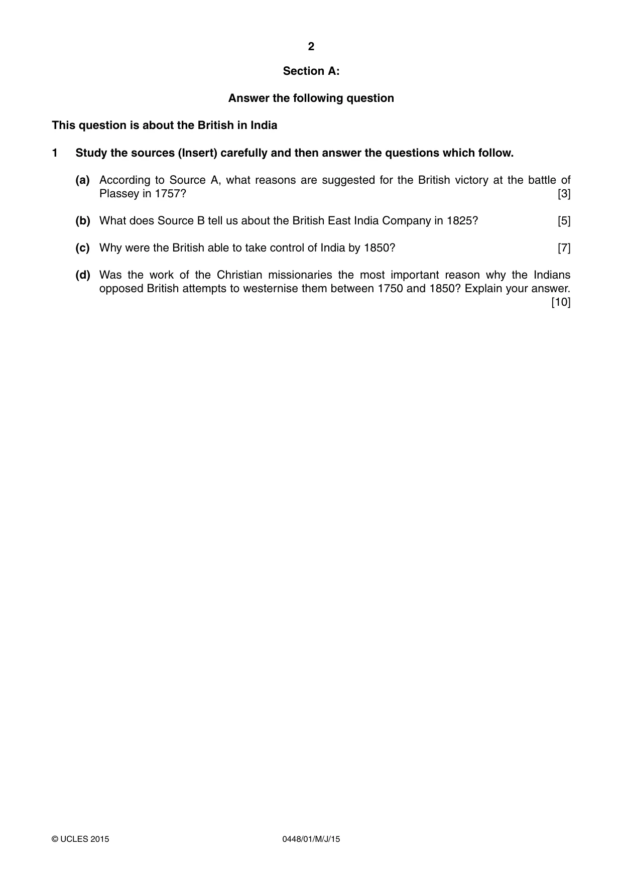 Cambridge IGCSE Pakistan Studies 0448 2015 May/June Paper 1 · Variant 1 question paper, page 2 of 4