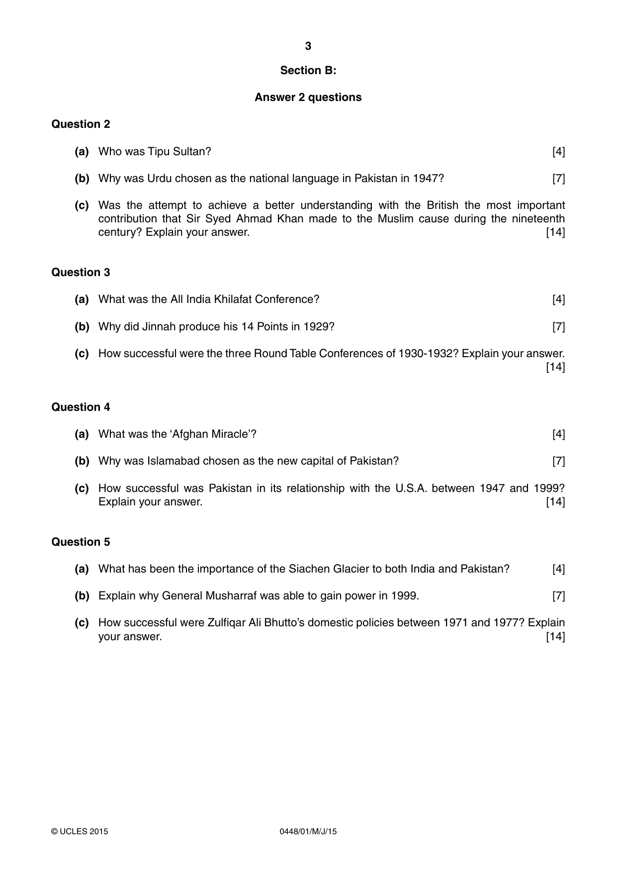 Cambridge IGCSE Pakistan Studies 0448 2015 May/June Paper 1 · Variant 1 question paper, page 3 of 4