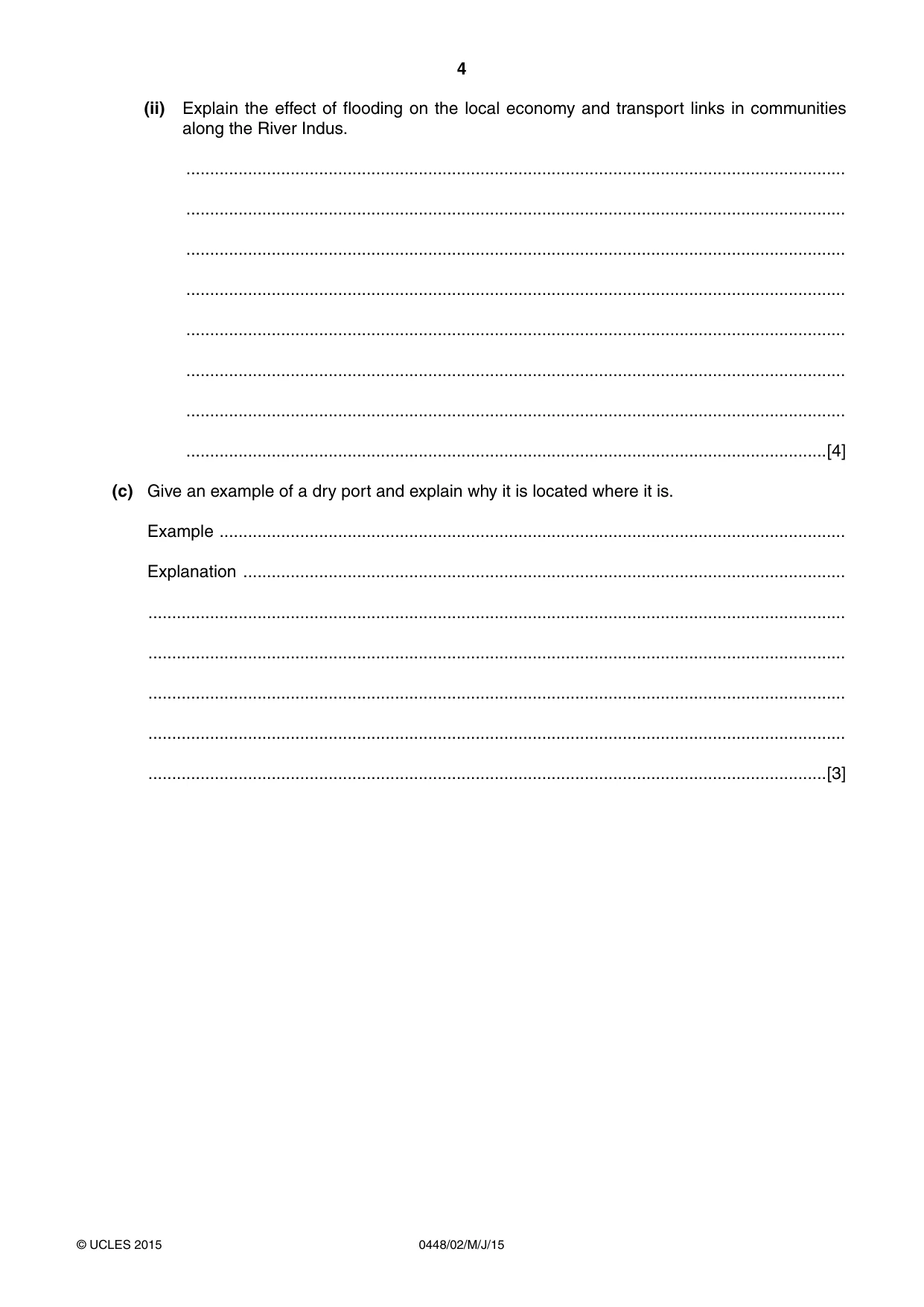 Cambridge IGCSE Pakistan Studies 0448 2015 May/June Paper 2 · Variant 1 question paper, page 4 of 20