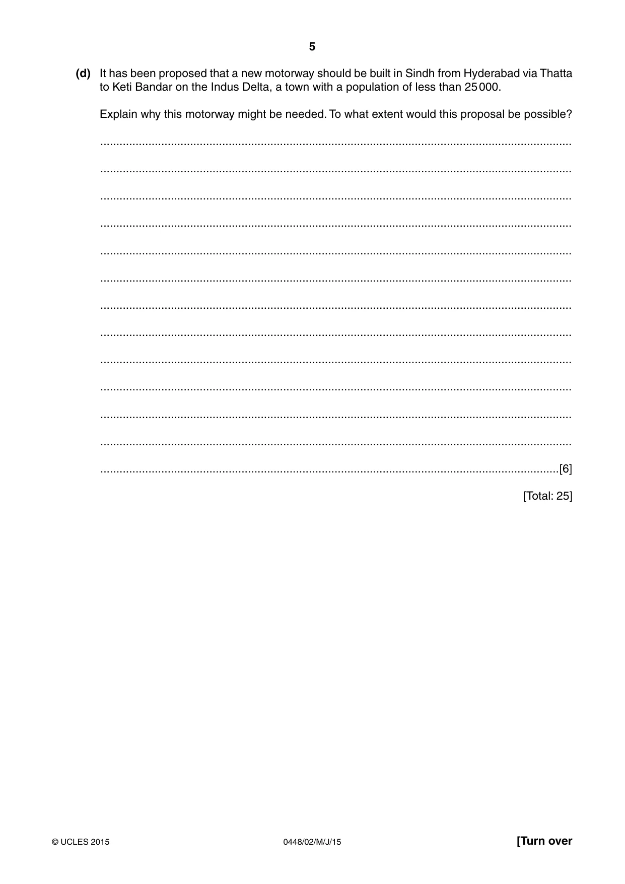 Cambridge IGCSE Pakistan Studies 0448 2015 May/June Paper 2 · Variant 1 question paper, page 5 of 20