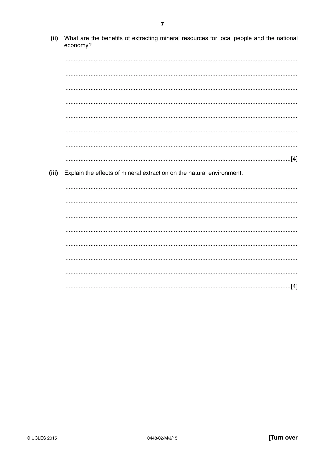 Cambridge IGCSE Pakistan Studies 0448 2015 May/June Paper 2 · Variant 1 question paper, page 7 of 20