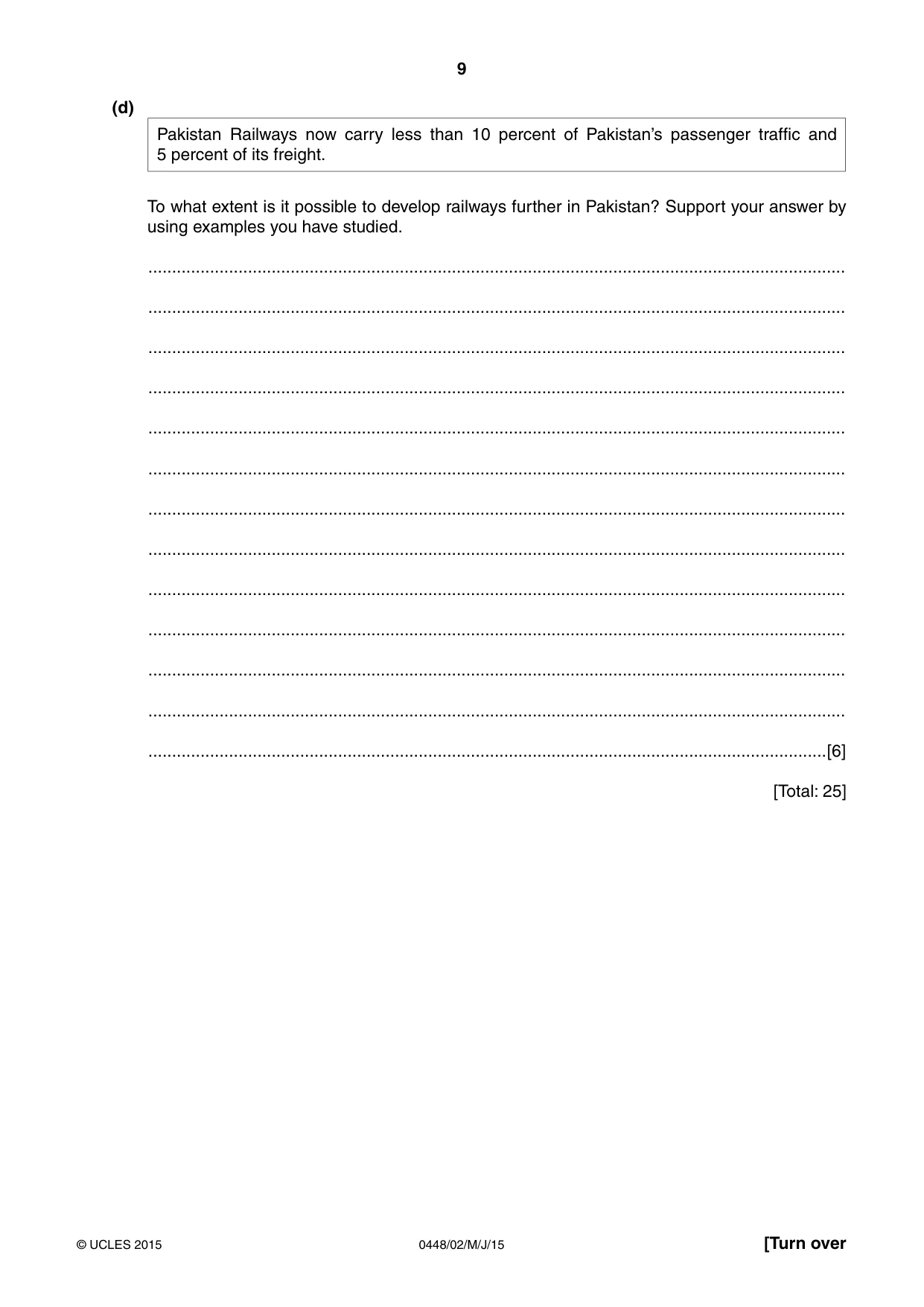 Cambridge IGCSE Pakistan Studies 0448 2015 May/June Paper 2 · Variant 1 question paper, page 9 of 20