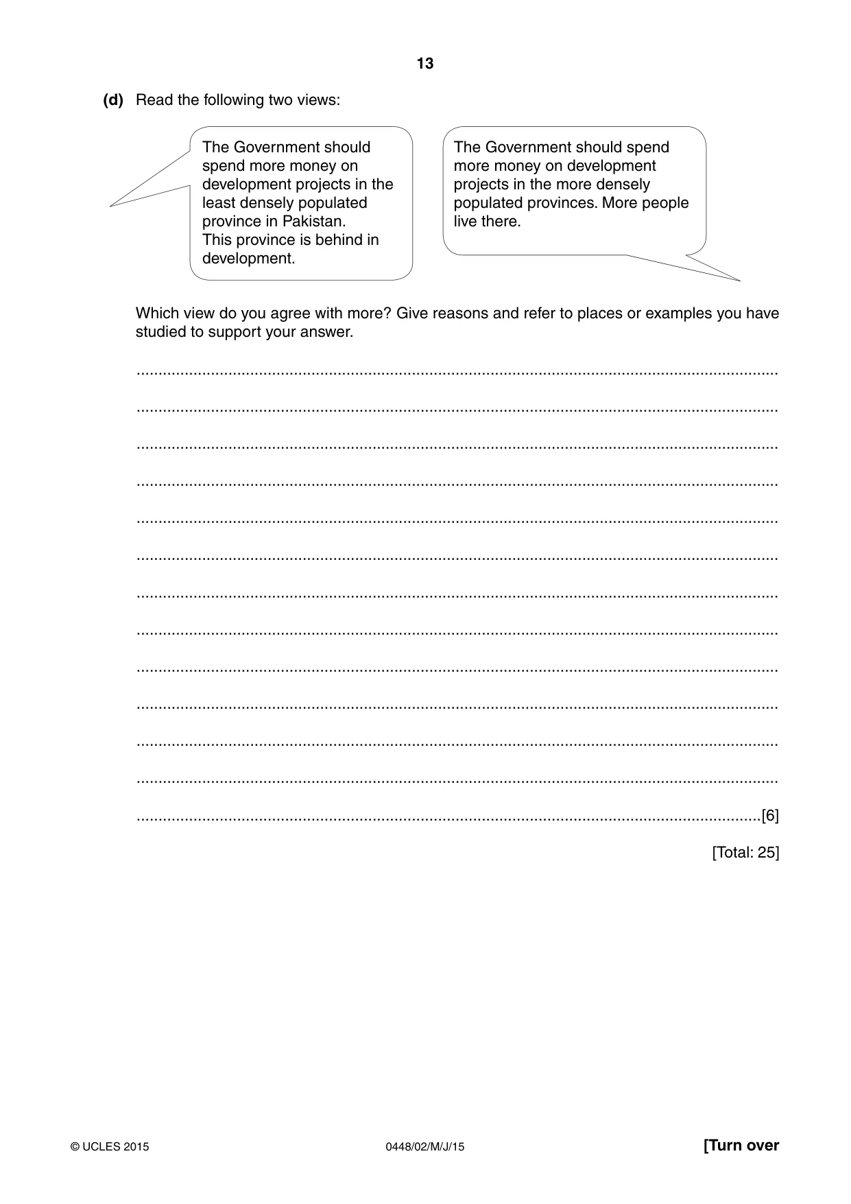 Cambridge IGCSE Pakistan Studies 0448 2015 May/June Paper 2 · Variant 1 question paper, page 13 of 20