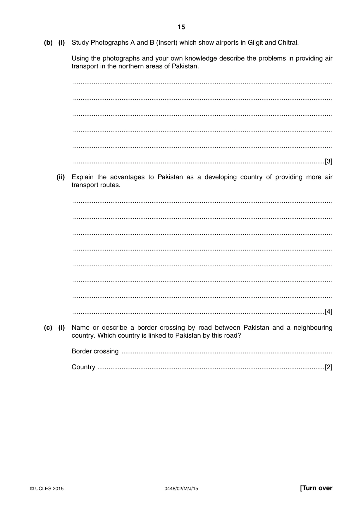 Cambridge IGCSE Pakistan Studies 0448 2015 May/June Paper 2 · Variant 1 question paper, page 15 of 20