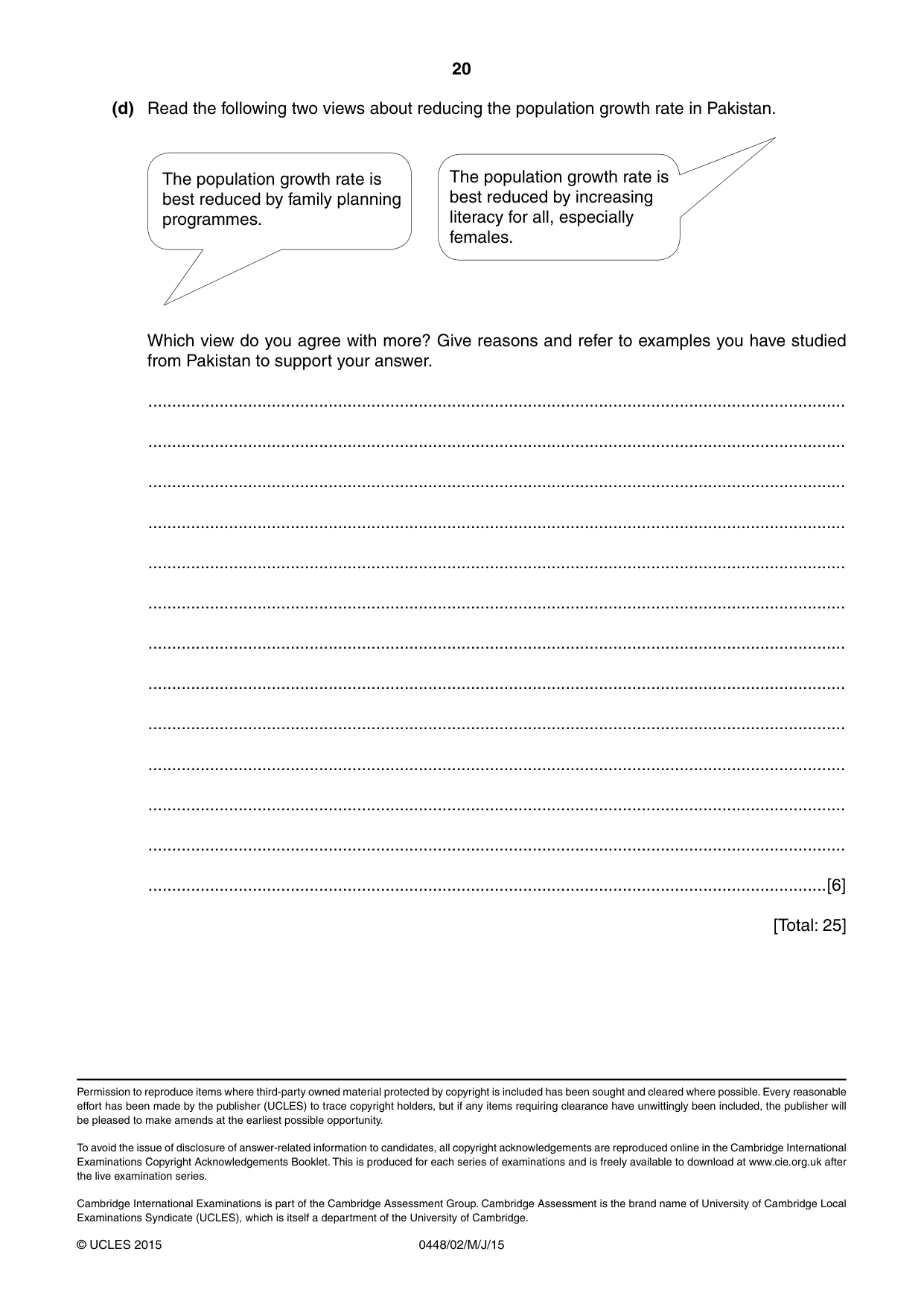 Cambridge IGCSE Pakistan Studies 0448 2015 May/June Paper 2 · Variant 1 question paper, page 20 of 20