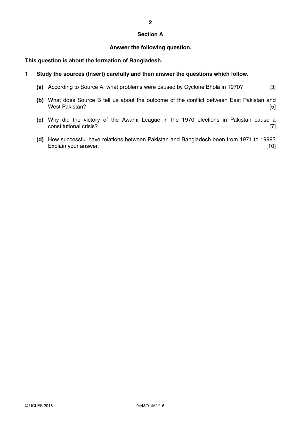 Cambridge IGCSE Pakistan Studies 0448 2016 May/June Paper 1 · Variant 0 question paper, page 2 of 4