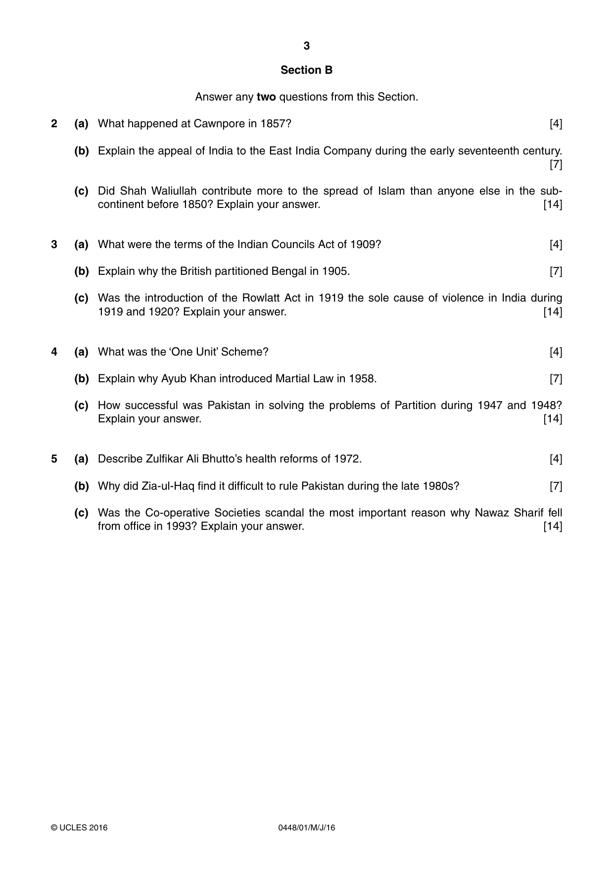 Cambridge IGCSE Pakistan Studies 0448 2016 May/June Paper 1 · Variant 0 question paper, page 3 of 4