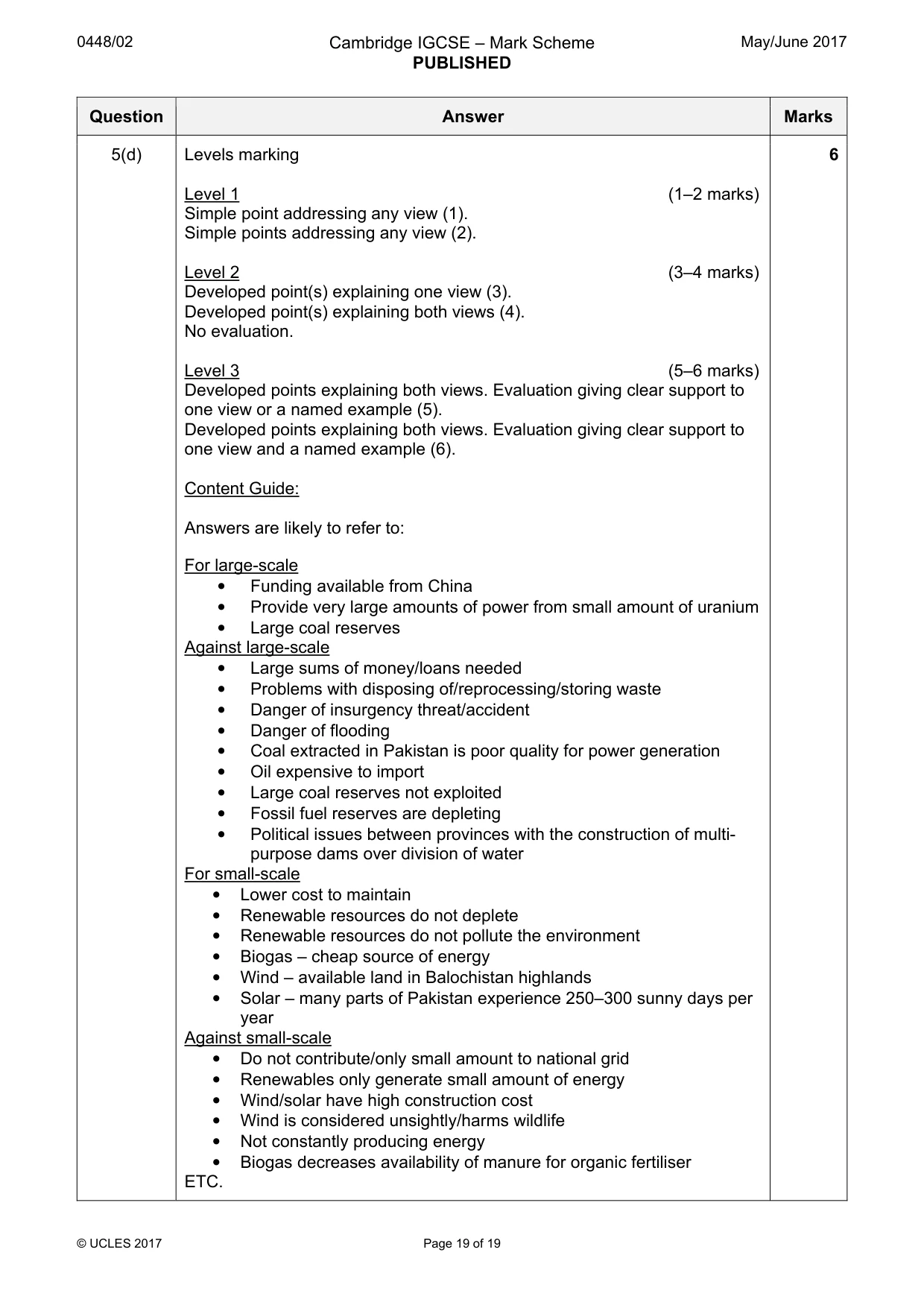 Mark scheme, page 19 of 19