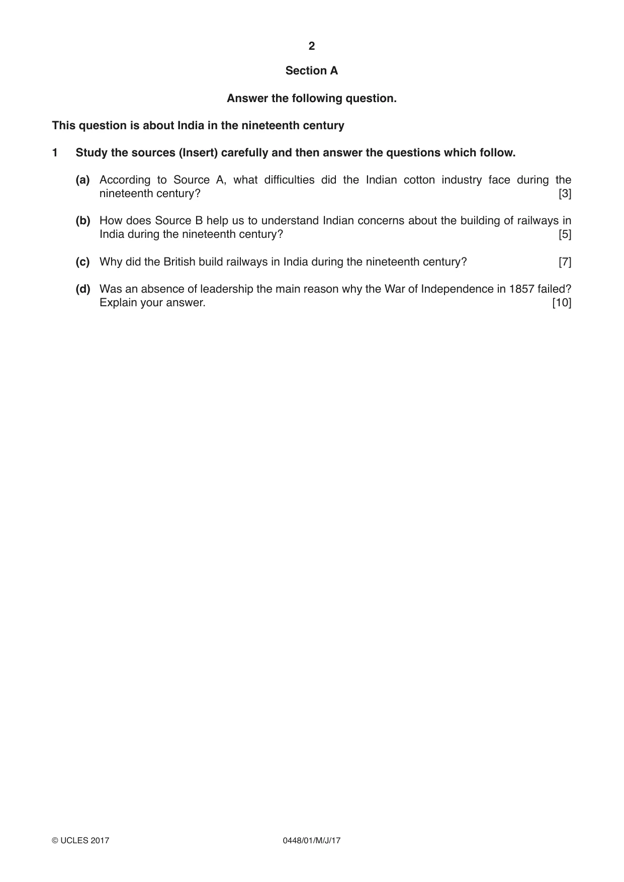Cambridge IGCSE Pakistan Studies 0448 2017 May/June Paper 1 · Variant 1 question paper, page 2 of 4