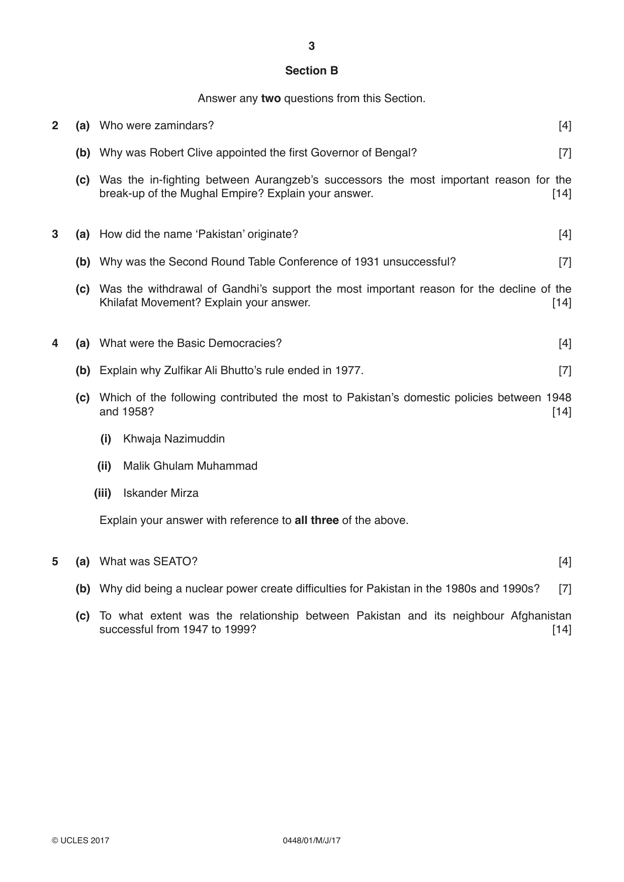 Cambridge IGCSE Pakistan Studies 0448 2017 May/June Paper 1 · Variant 1 question paper, page 3 of 4