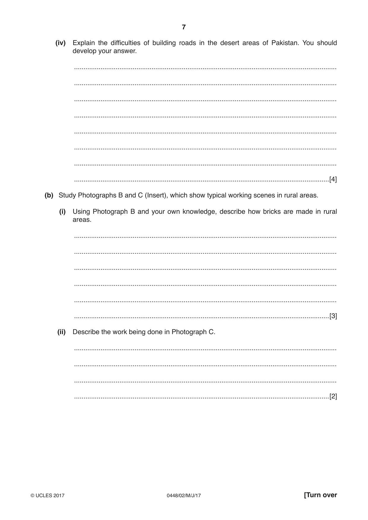 Cambridge IGCSE Pakistan Studies 0448 2017 May/June Paper 2 · Variant 1 question paper, page 7 of 24