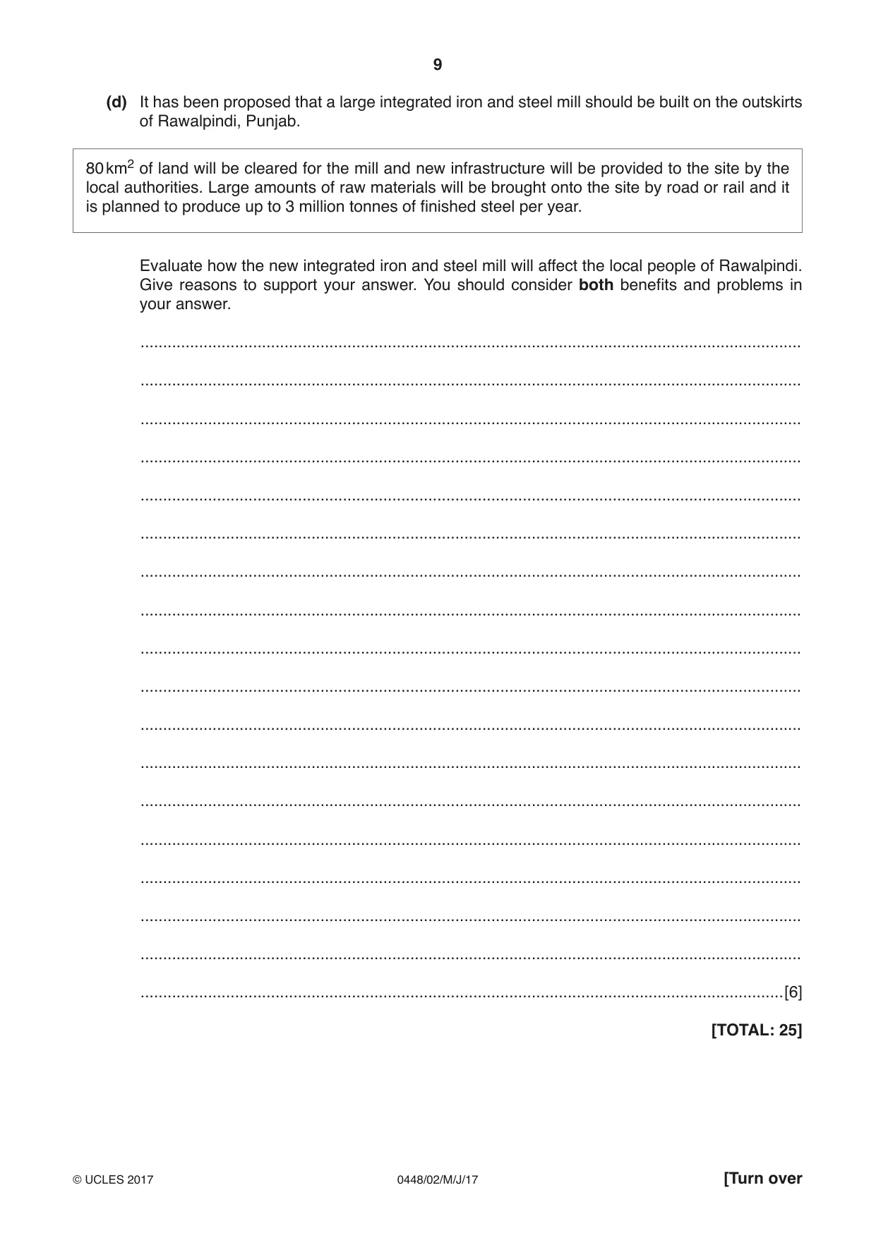 Cambridge IGCSE Pakistan Studies 0448 2017 May/June Paper 2 · Variant 1 question paper, page 9 of 24