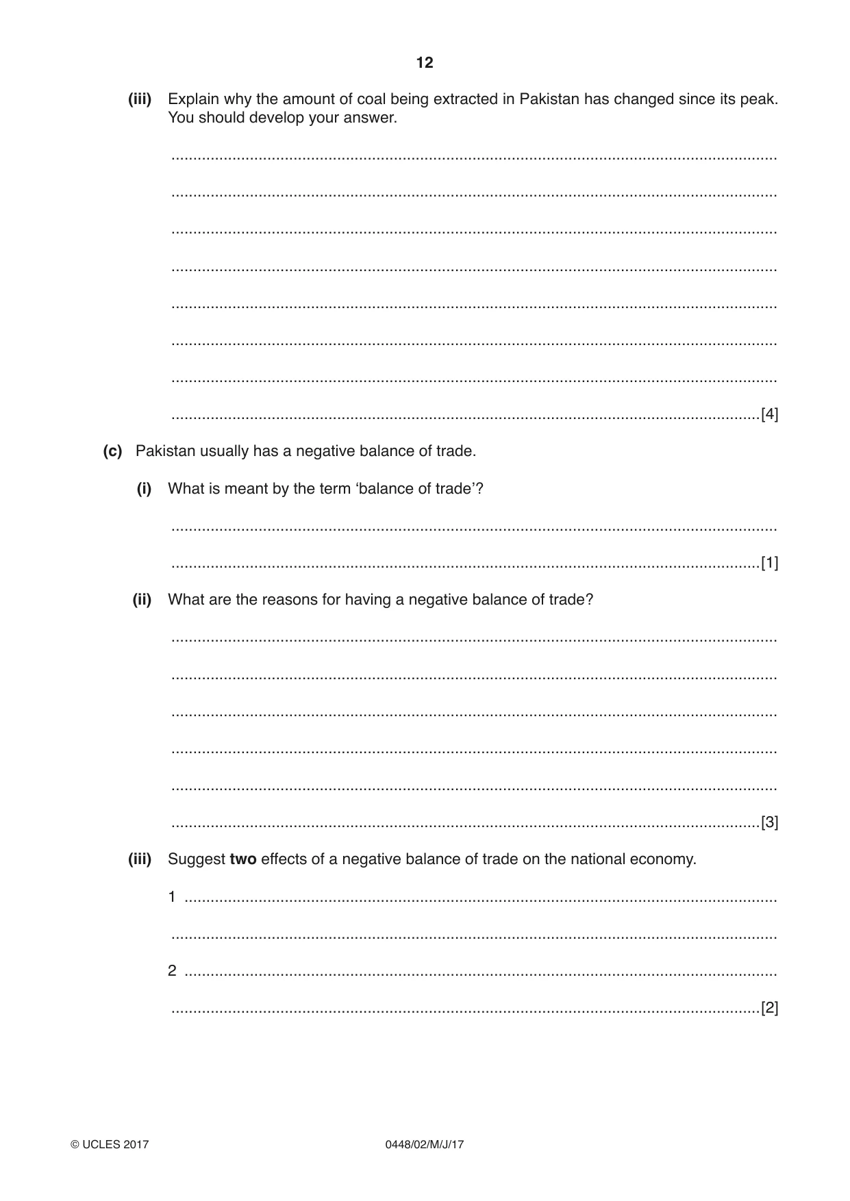 Cambridge IGCSE Pakistan Studies 0448 2017 May/June Paper 2 · Variant 1 question paper, page 12 of 24