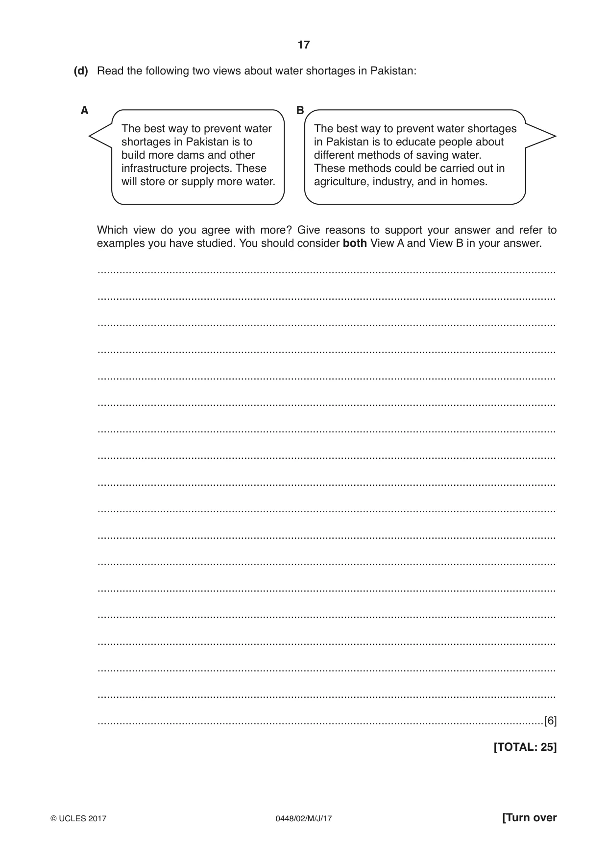 Cambridge IGCSE Pakistan Studies 0448 2017 May/June Paper 2 · Variant 1 question paper, page 17 of 24