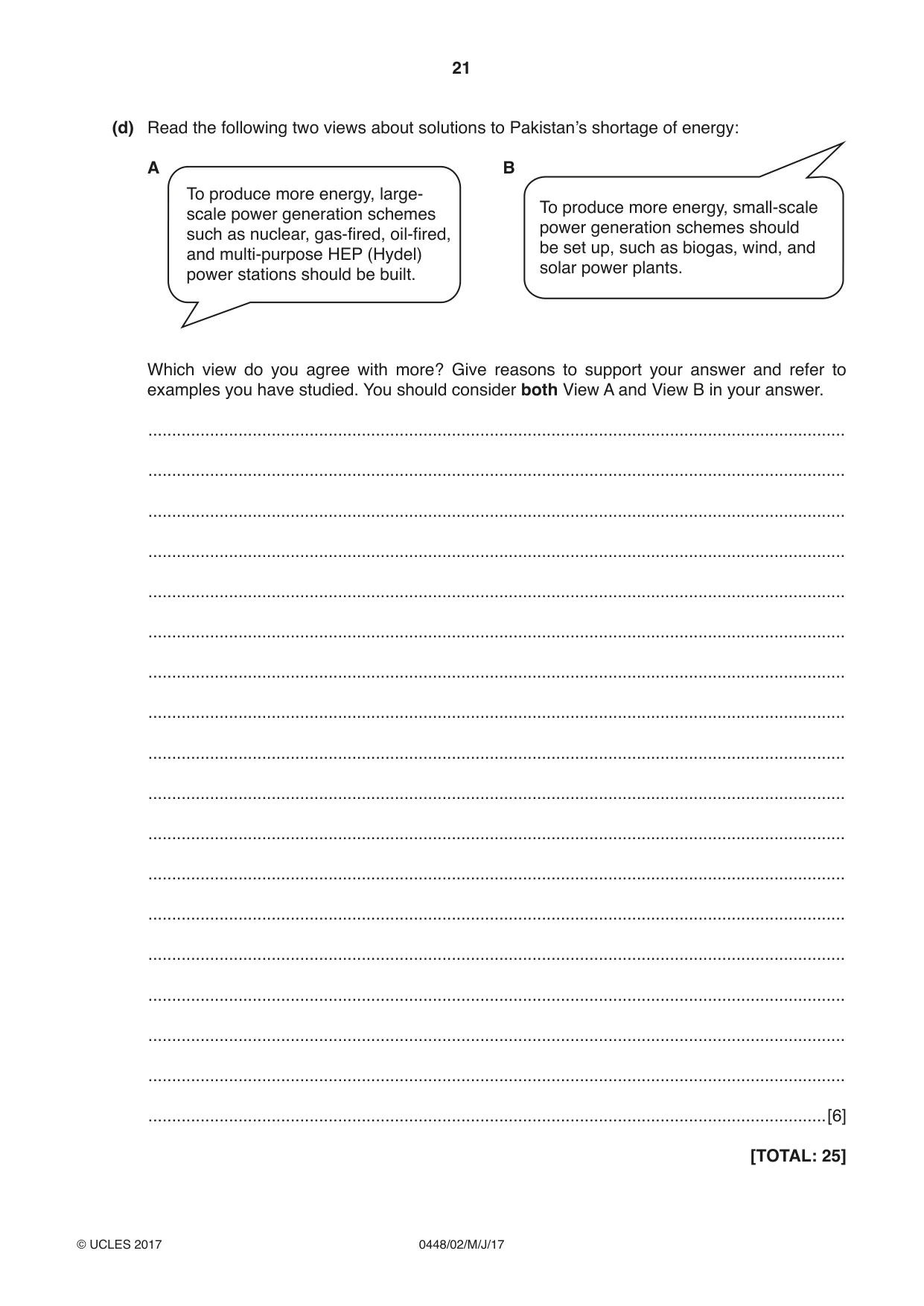 Cambridge IGCSE Pakistan Studies 0448 2017 May/June Paper 2 · Variant 1 question paper, page 21 of 24