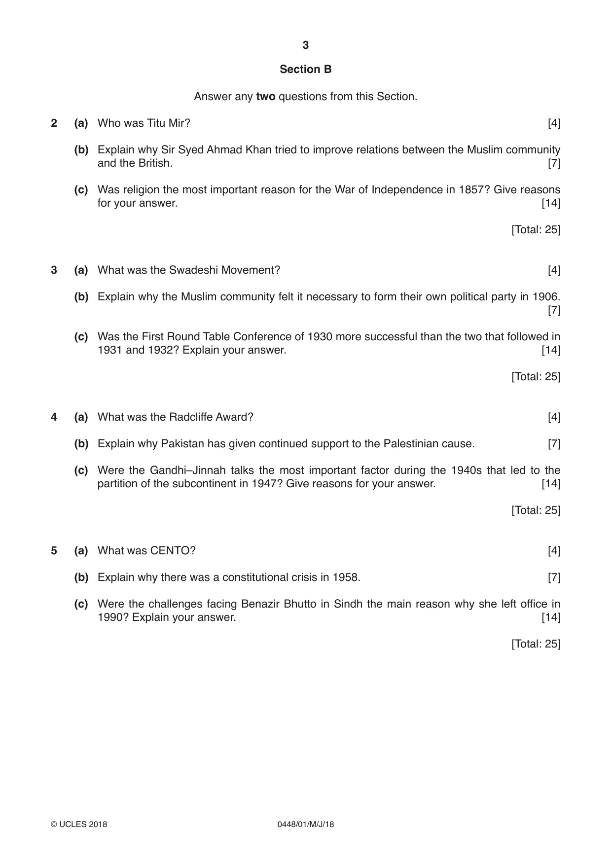 Cambridge IGCSE Pakistan Studies 0448 2018 May/June Paper 1 · Variant 0 question paper, page 3 of 4