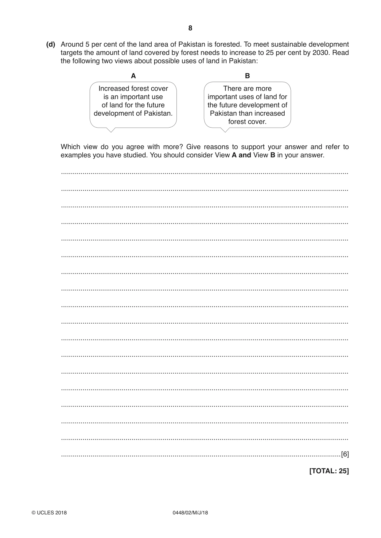 Cambridge IGCSE Pakistan Studies 0448 2018 May/June Paper 2 · Variant 0 question paper, page 8 of 24