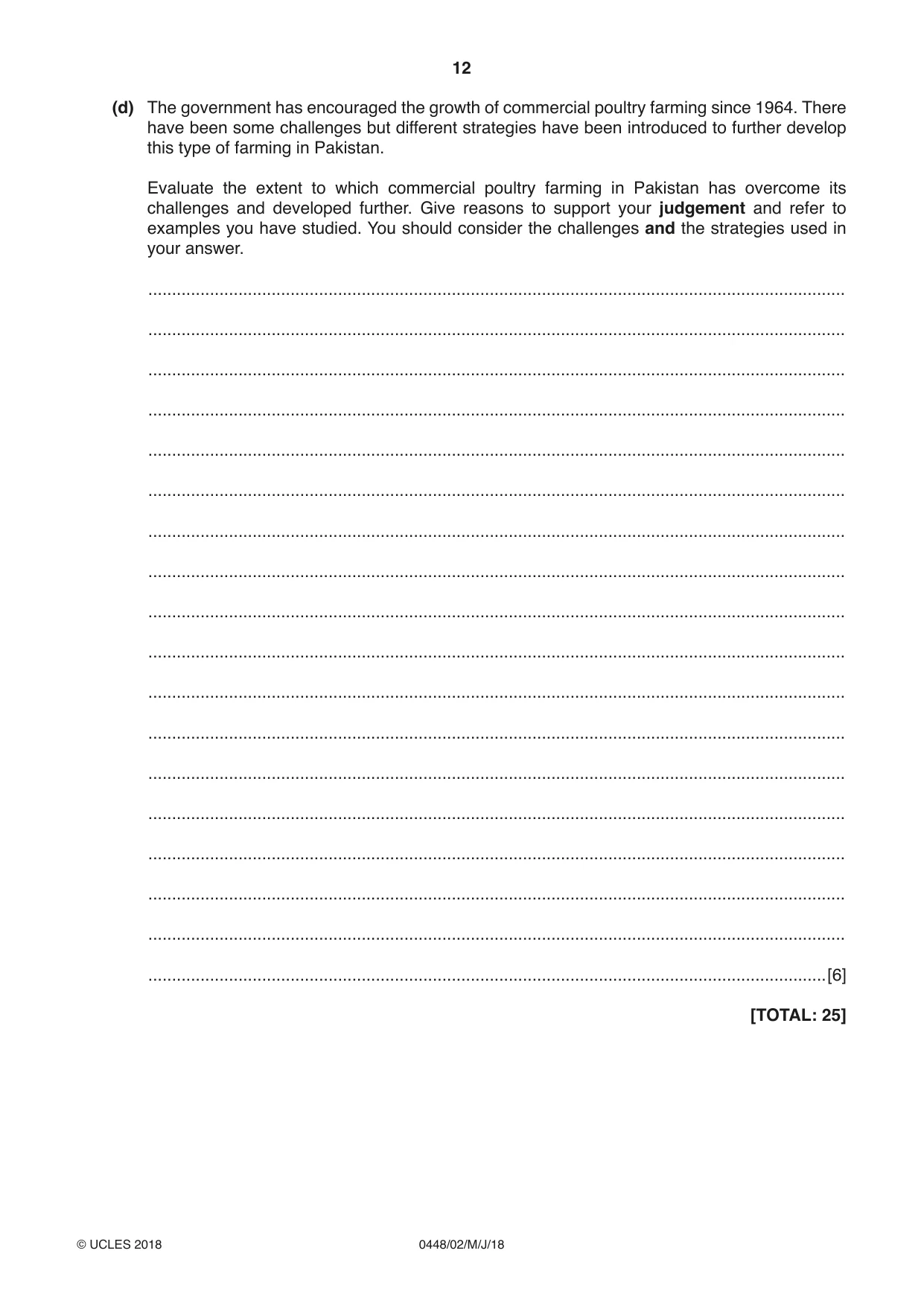 Cambridge IGCSE Pakistan Studies 0448 2018 May/June Paper 2 · Variant 0 question paper, page 12 of 24
