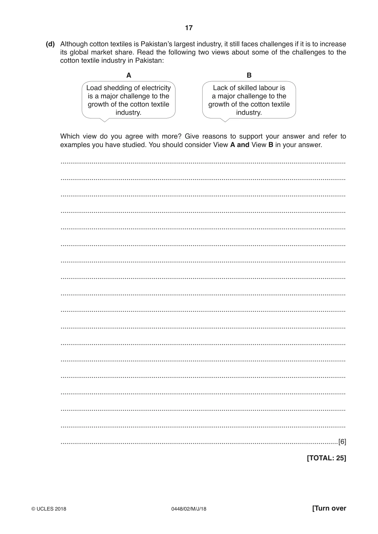 Cambridge IGCSE Pakistan Studies 0448 2018 May/June Paper 2 · Variant 0 question paper, page 17 of 24
