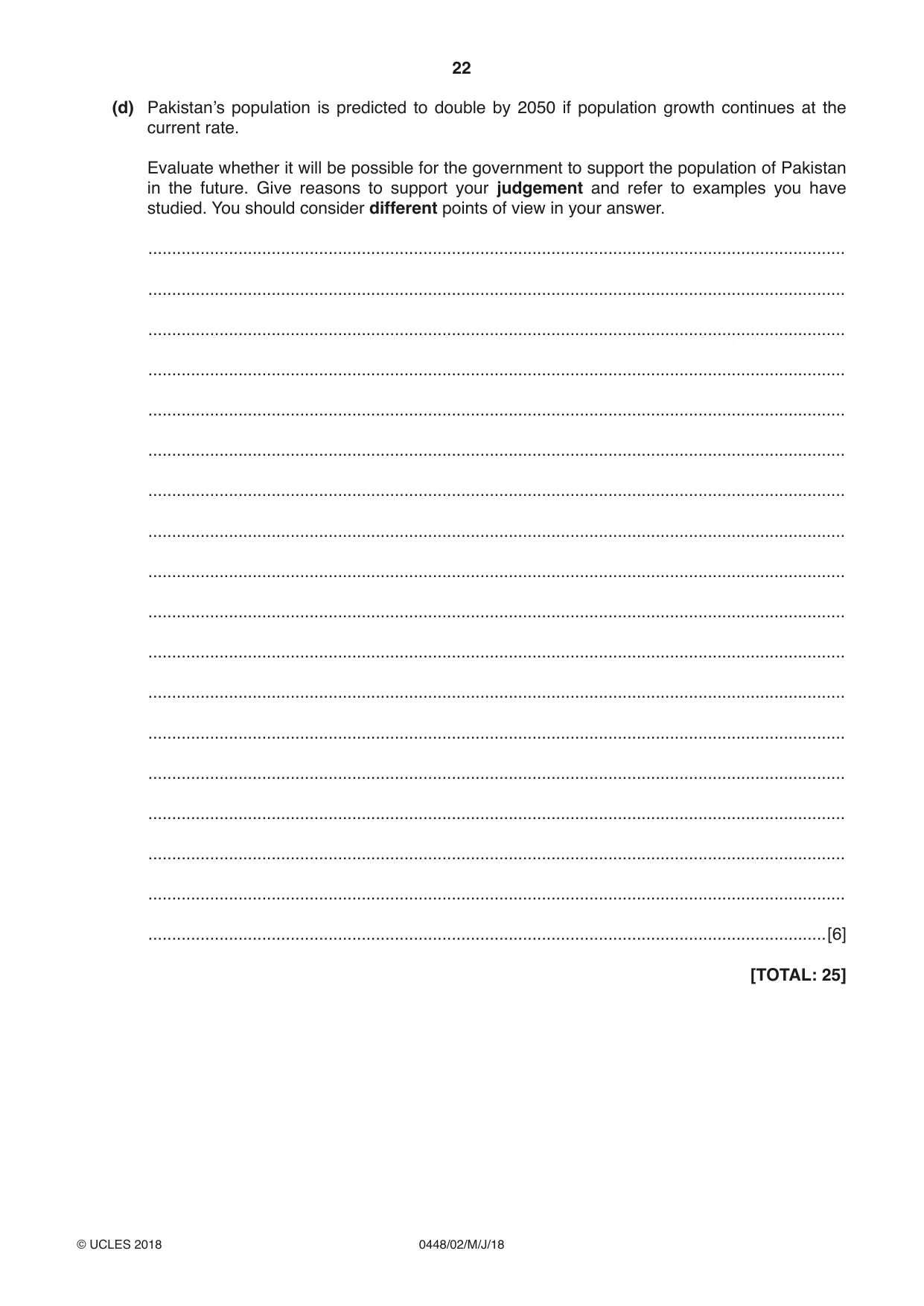 Cambridge IGCSE Pakistan Studies 0448 2018 May/June Paper 2 · Variant 0 question paper, page 22 of 24