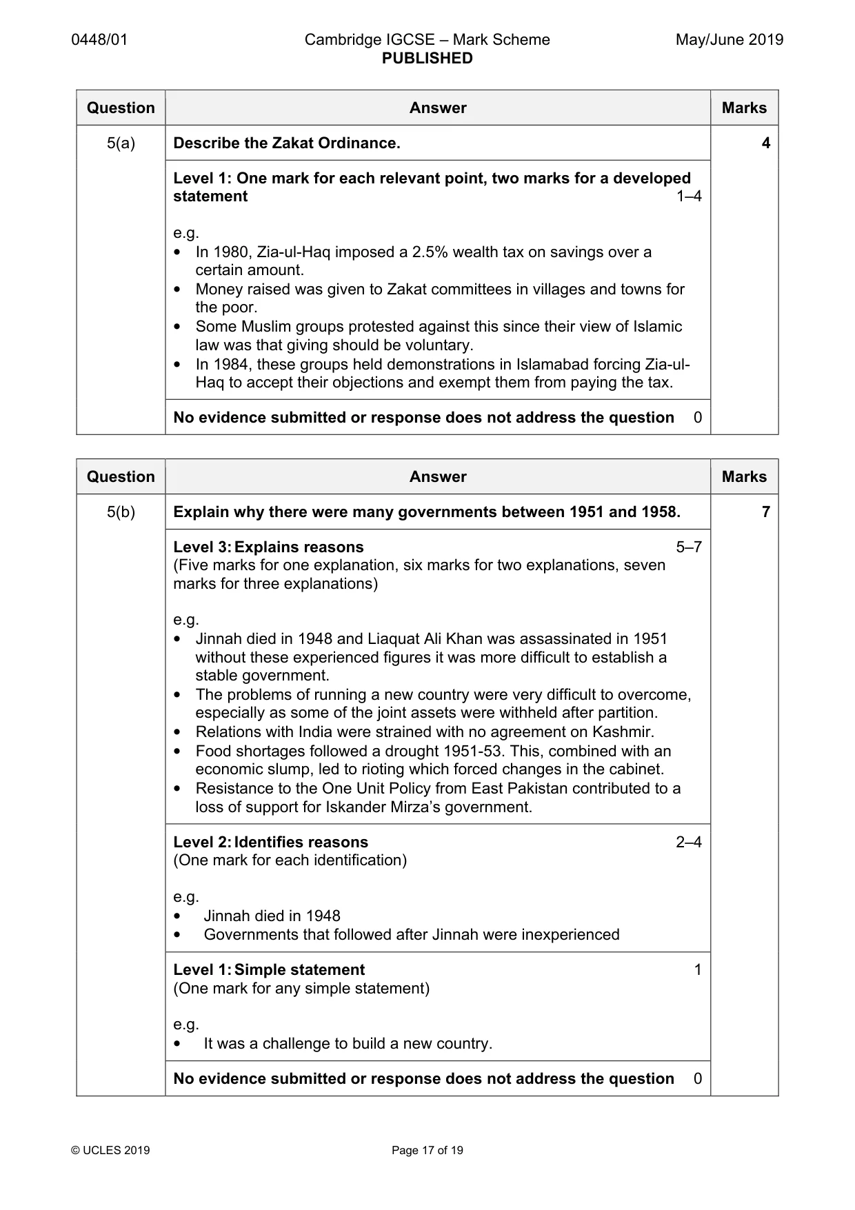 Mark scheme, page 17 of 19