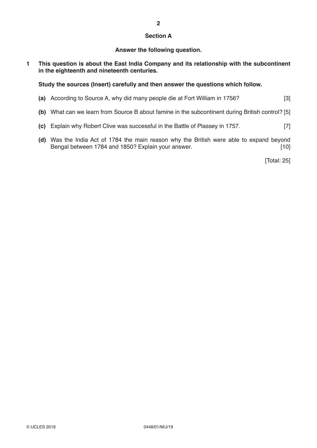 Cambridge IGCSE Pakistan Studies 0448 2019 May/June Paper 1 · Variant 1 question paper, page 2 of 4