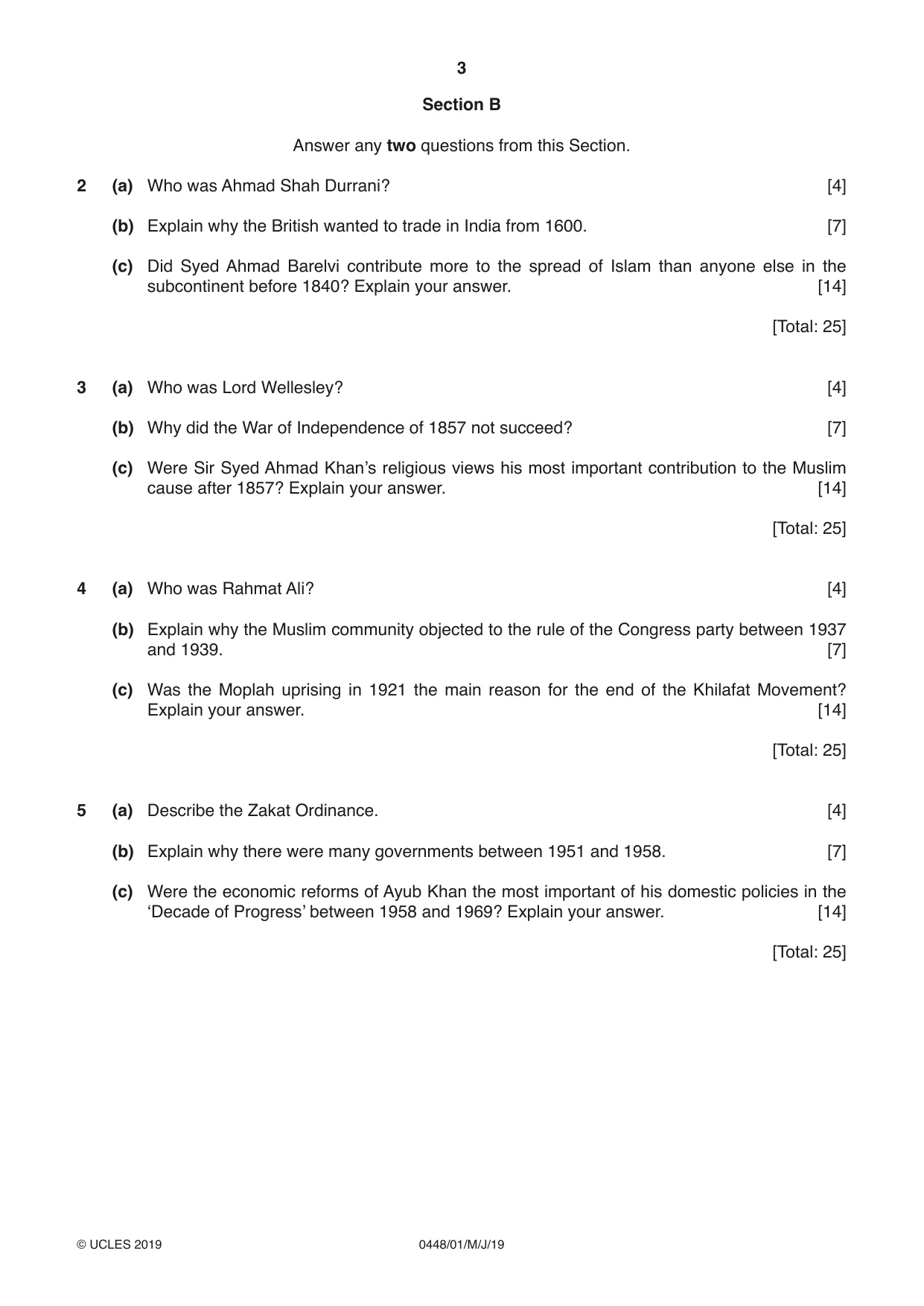 Cambridge IGCSE Pakistan Studies 0448 2019 May/June Paper 1 · Variant 1 question paper, page 3 of 4