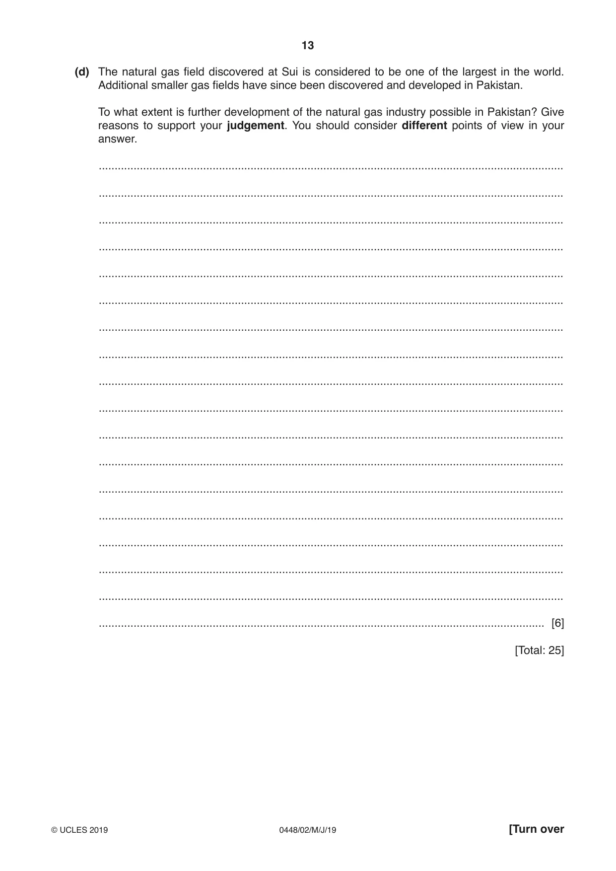 Cambridge IGCSE Pakistan Studies 0448 2019 May/June Paper 2 · Variant 1 question paper, page 13 of 24