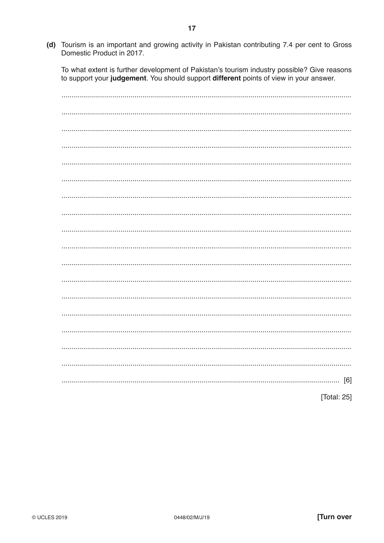 Cambridge IGCSE Pakistan Studies 0448 2019 May/June Paper 2 · Variant 1 question paper, page 17 of 24