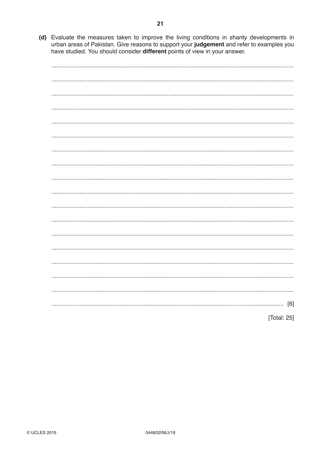 Cambridge IGCSE Pakistan Studies 0448 2019 May/June Paper 2 · Variant 1 question paper, page 21 of 24