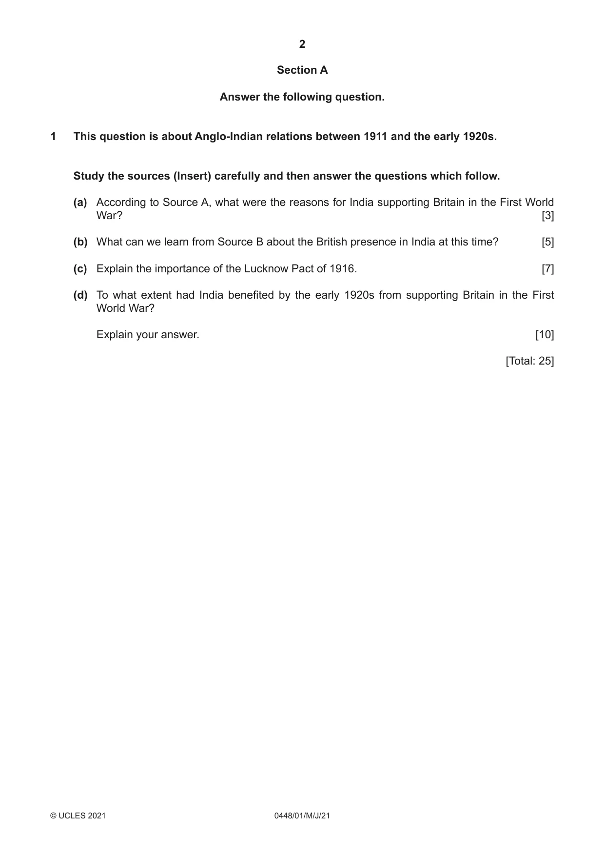 Cambridge IGCSE Pakistan Studies 0448 2021 May/June Paper 1 · Variant 0 question paper, page 2 of 4