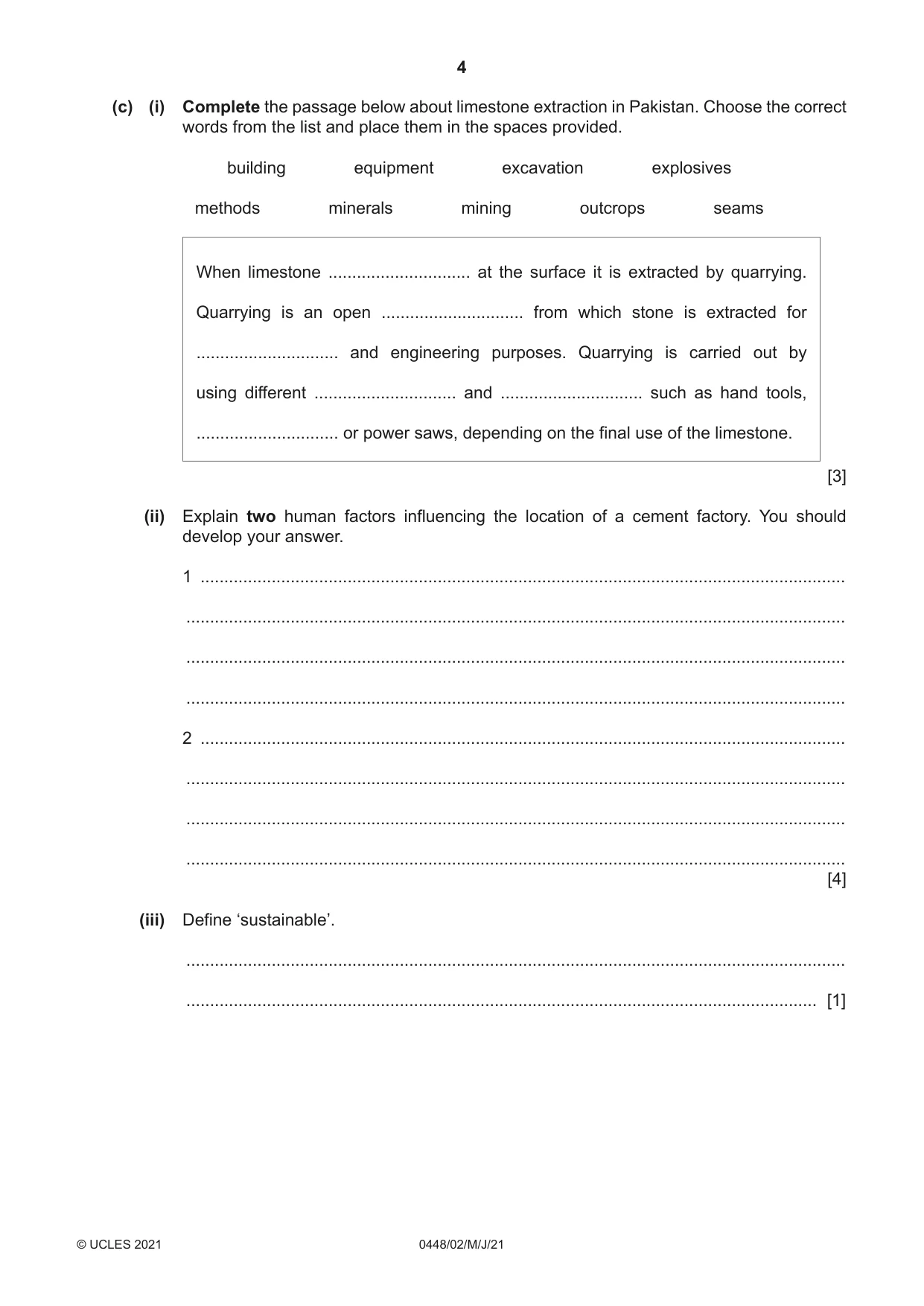 Cambridge IGCSE Pakistan Studies 0448 2021 May/June Paper 2 · Variant 0 question paper, page 4 of 20