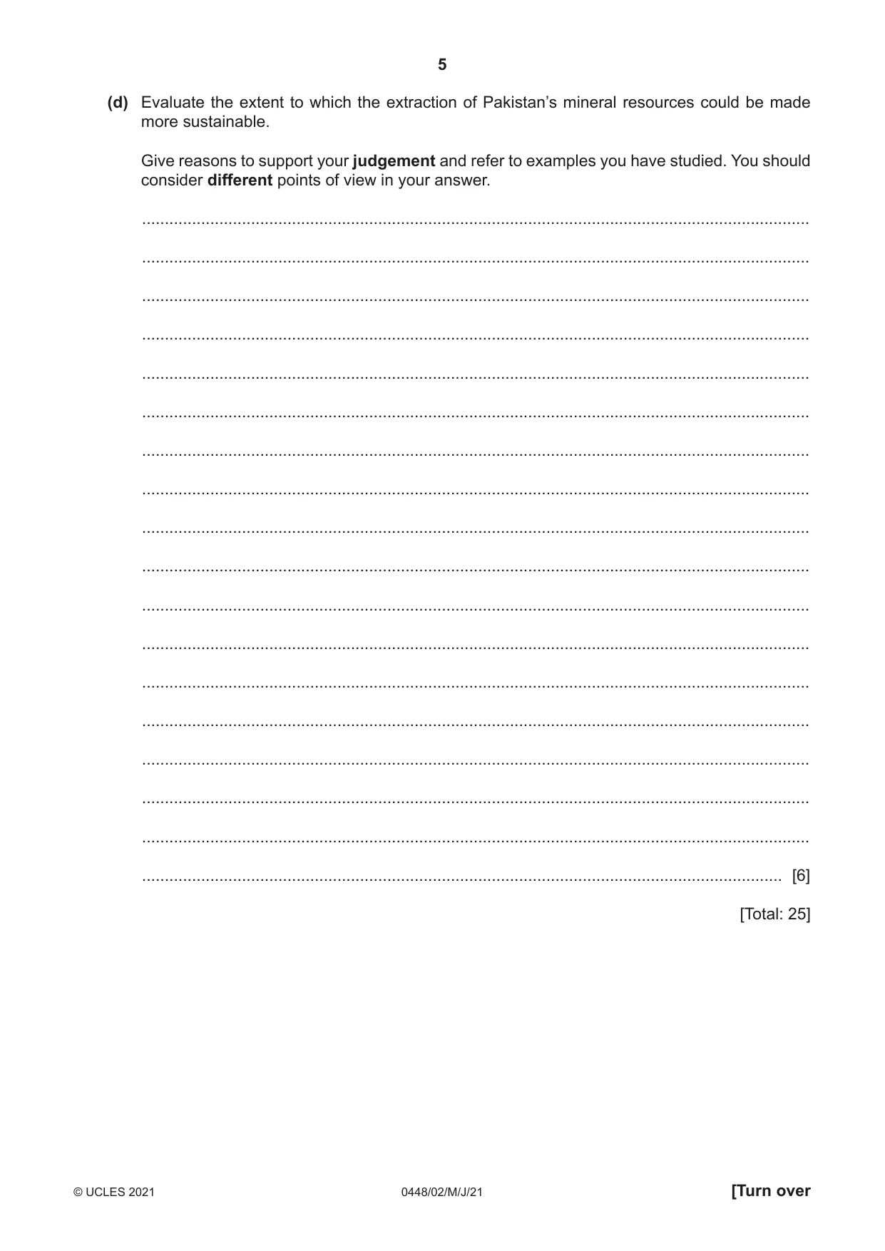 Cambridge IGCSE Pakistan Studies 0448 2021 May/June Paper 2 · Variant 0 question paper, page 5 of 20