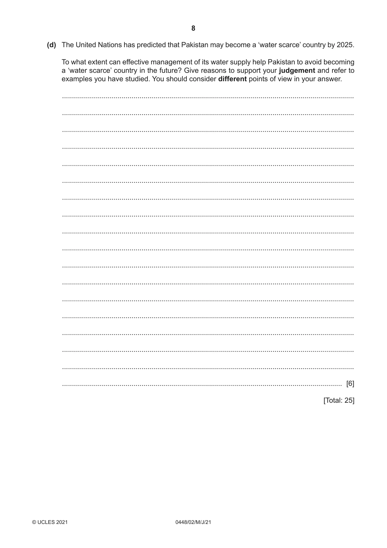 Cambridge IGCSE Pakistan Studies 0448 2021 May/June Paper 2 · Variant 0 question paper, page 8 of 20