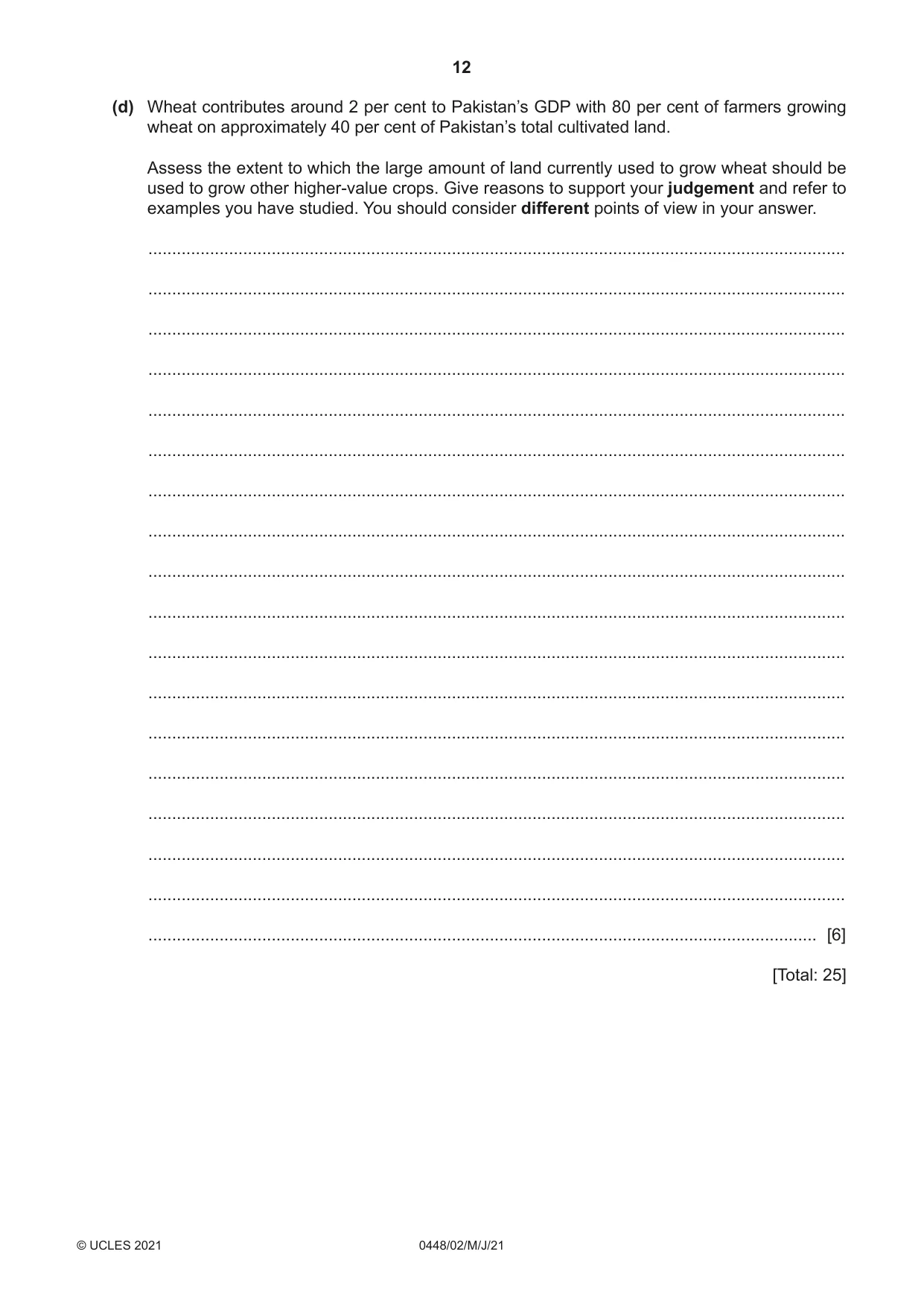 Cambridge IGCSE Pakistan Studies 0448 2021 May/June Paper 2 · Variant 0 question paper, page 12 of 20