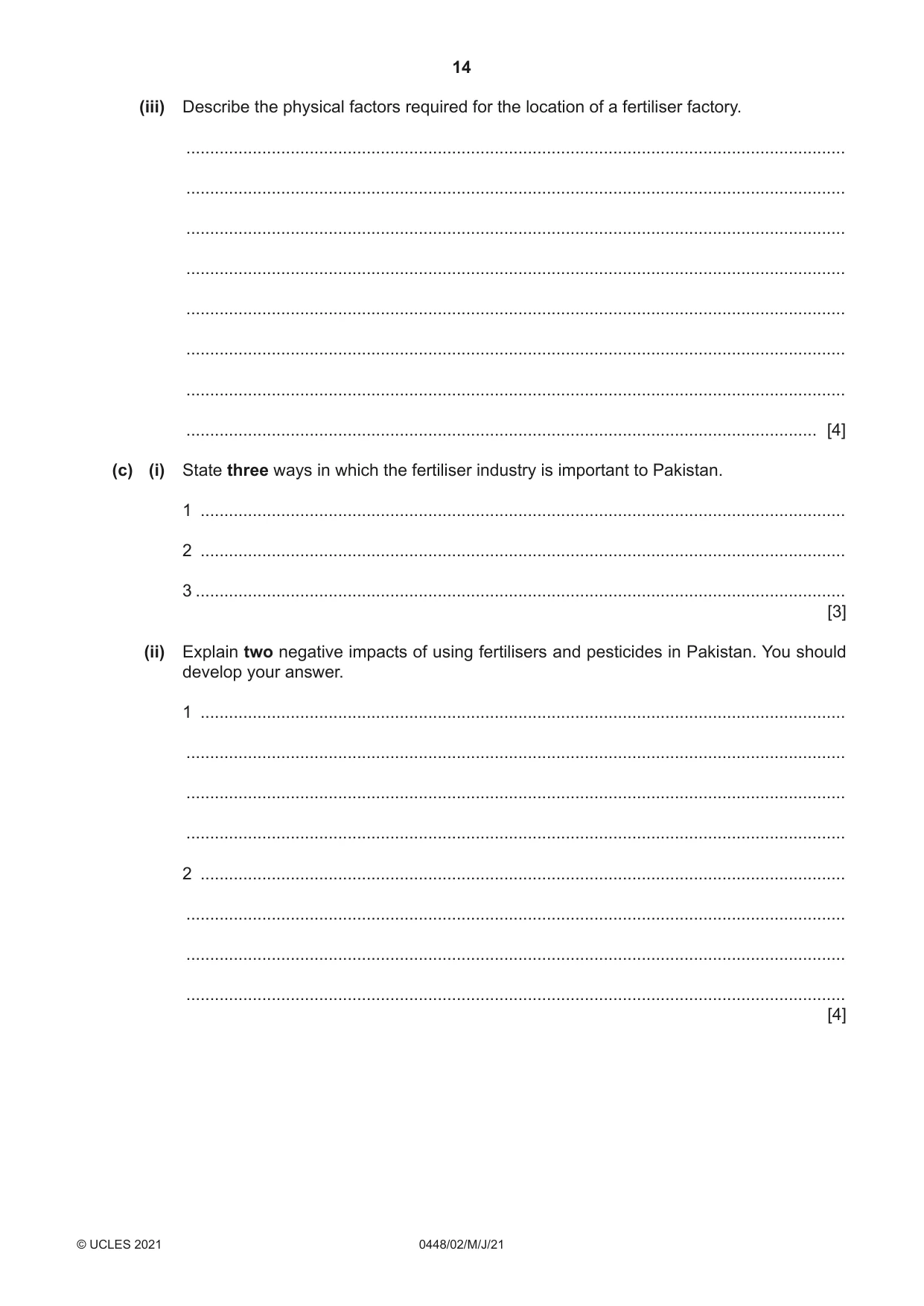 Cambridge IGCSE Pakistan Studies 0448 2021 May/June Paper 2 · Variant 0 question paper, page 14 of 20
