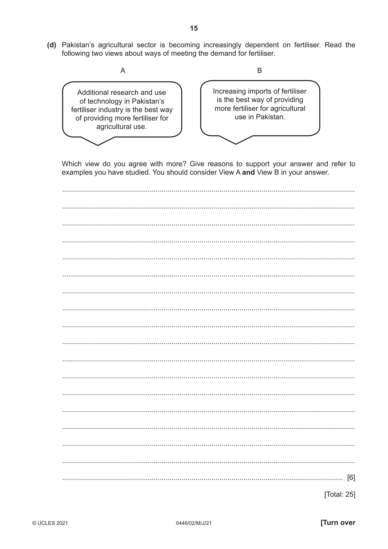 Cambridge IGCSE Pakistan Studies 0448 2021 May/June Paper 2 · Variant 0 question paper, page 15 of 20