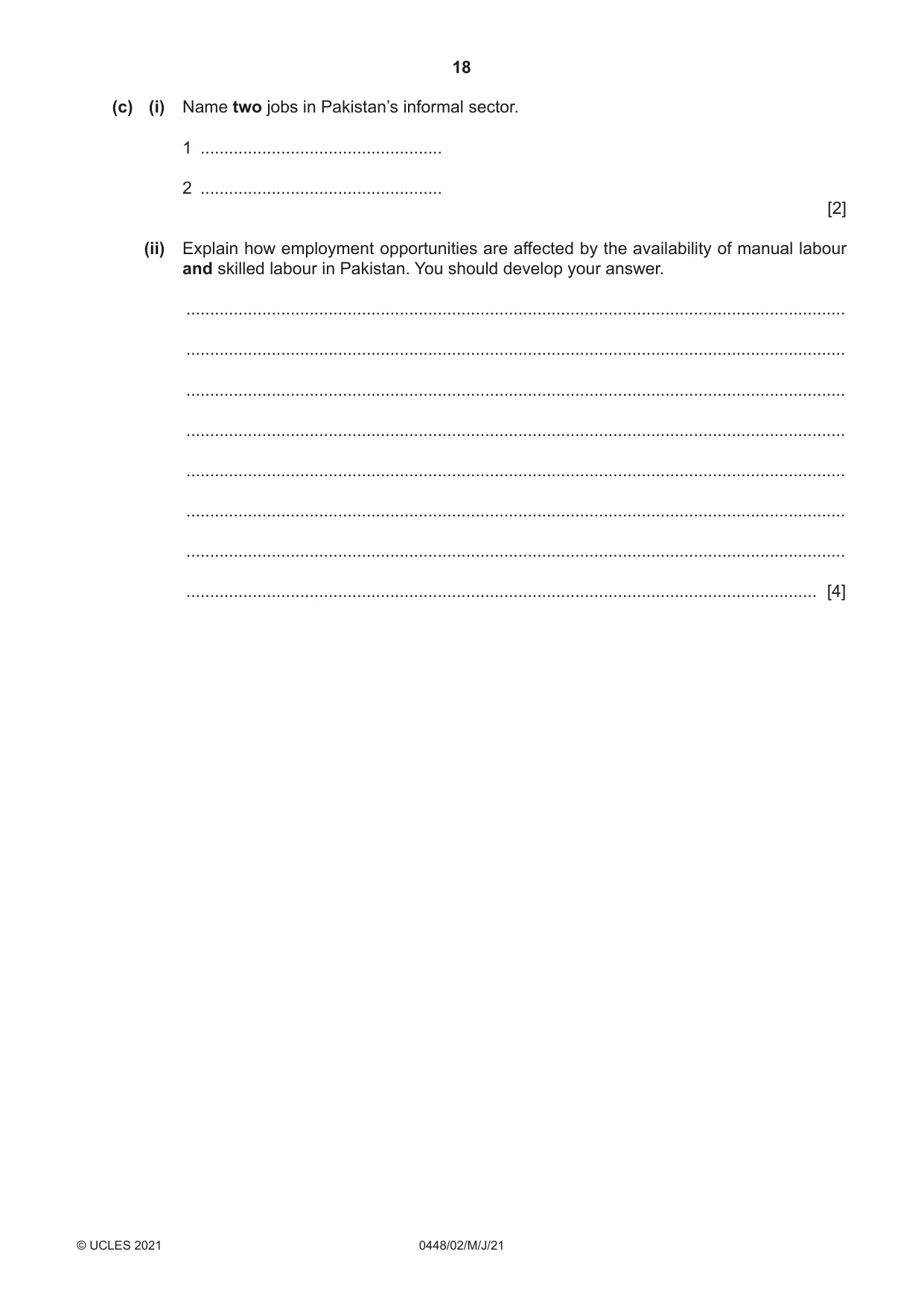 Cambridge IGCSE Pakistan Studies 0448 2021 May/June Paper 2 · Variant 0 question paper, page 18 of 20