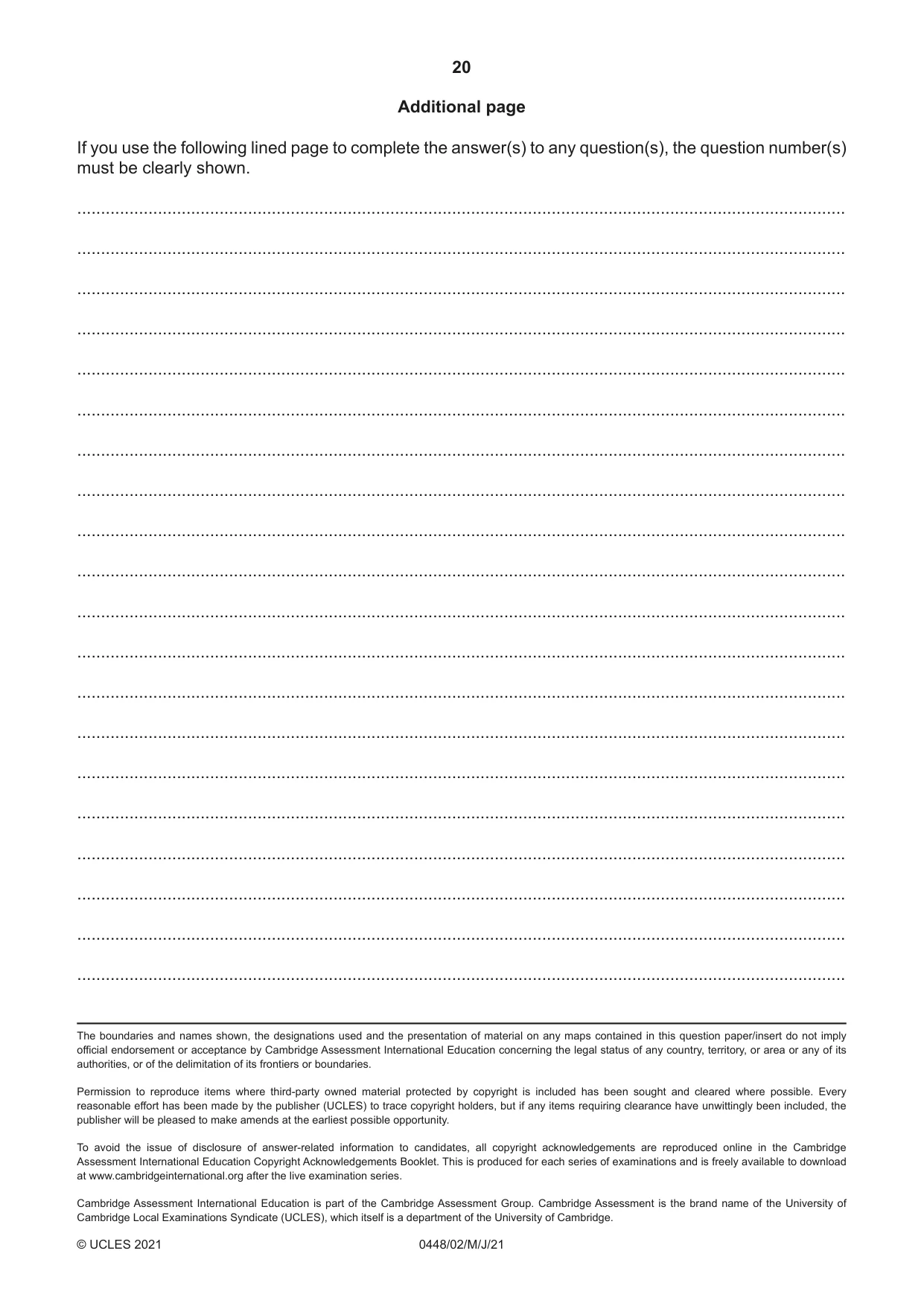 Cambridge IGCSE Pakistan Studies 0448 2021 May/June Paper 2 · Variant 0 question paper, page 20 of 20