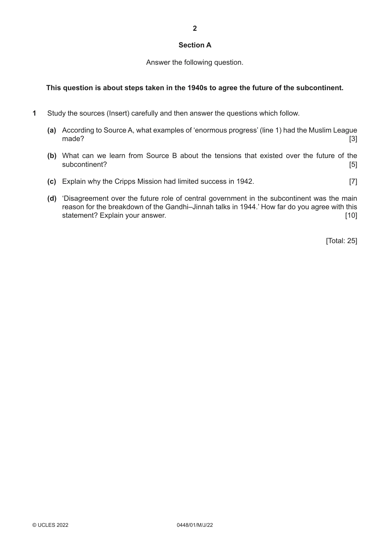 Cambridge IGCSE Pakistan Studies 0448 2022 May/June Paper 1 · Variant 0 question paper, page 2 of 4