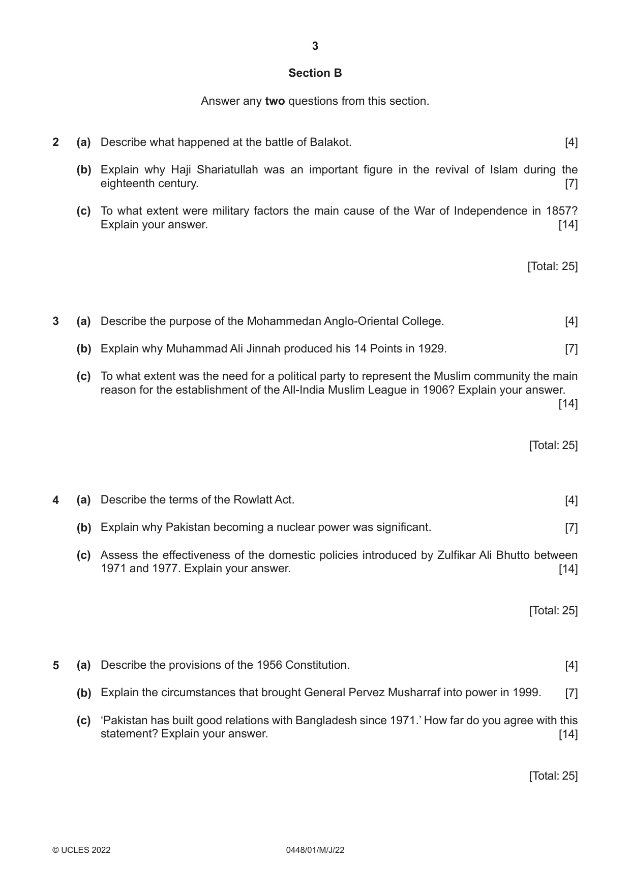 Cambridge IGCSE Pakistan Studies 0448 2022 May/June Paper 1 · Variant 0 question paper, page 3 of 4