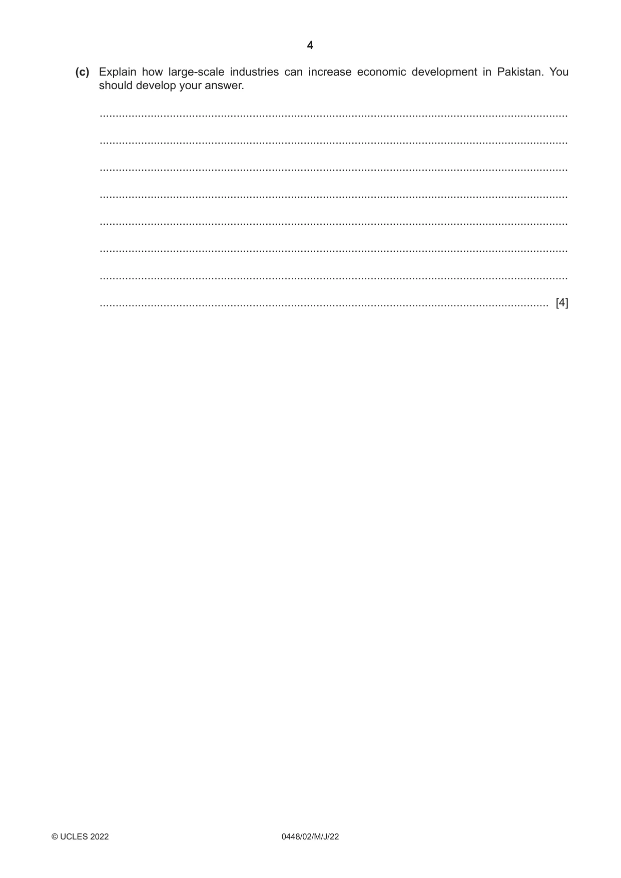 Cambridge IGCSE Pakistan Studies 0448 2022 May/June Paper 2 · Variant 0 question paper, page 4 of 20