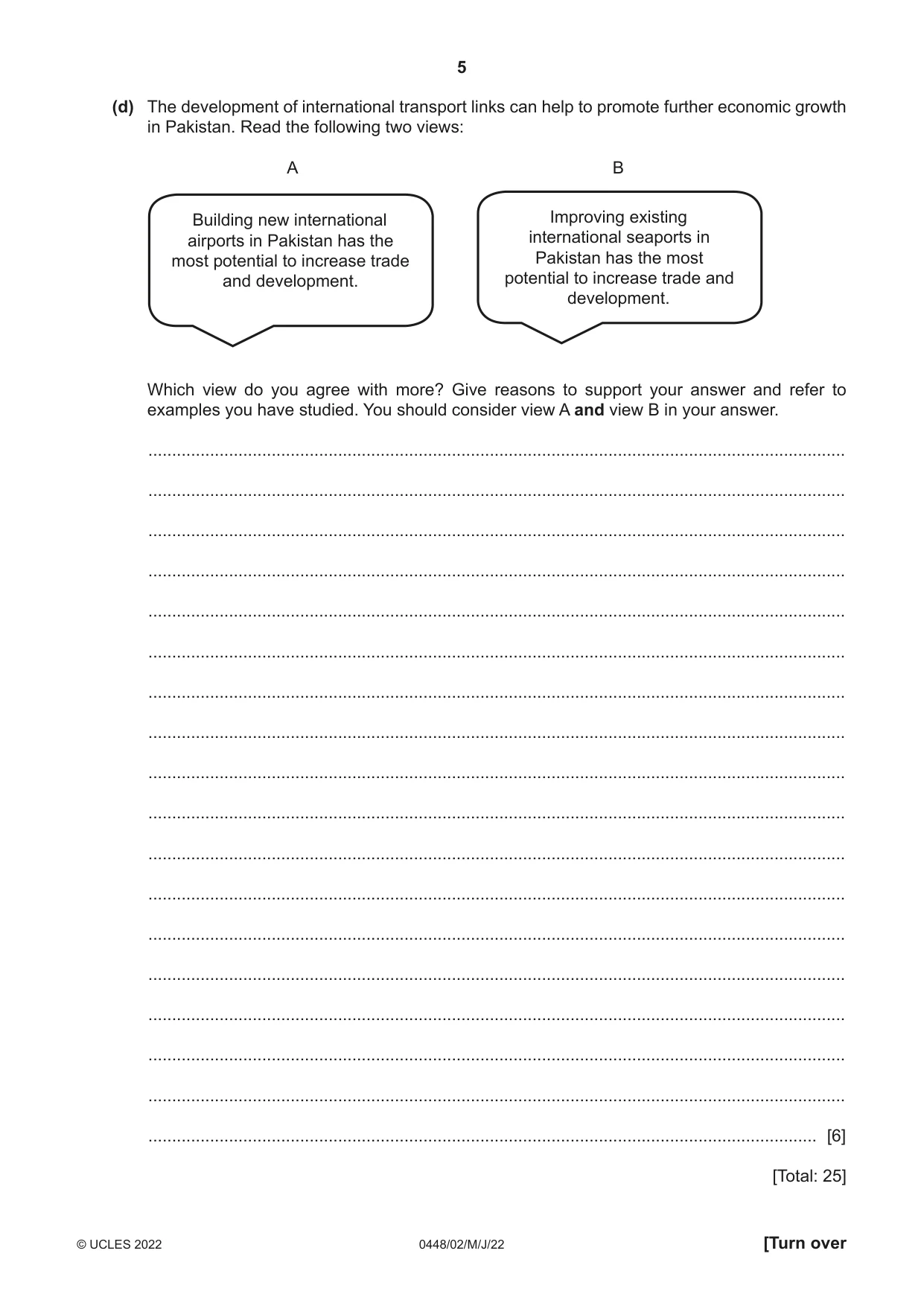 Cambridge IGCSE Pakistan Studies 0448 2022 May/June Paper 2 · Variant 0 question paper, page 5 of 20