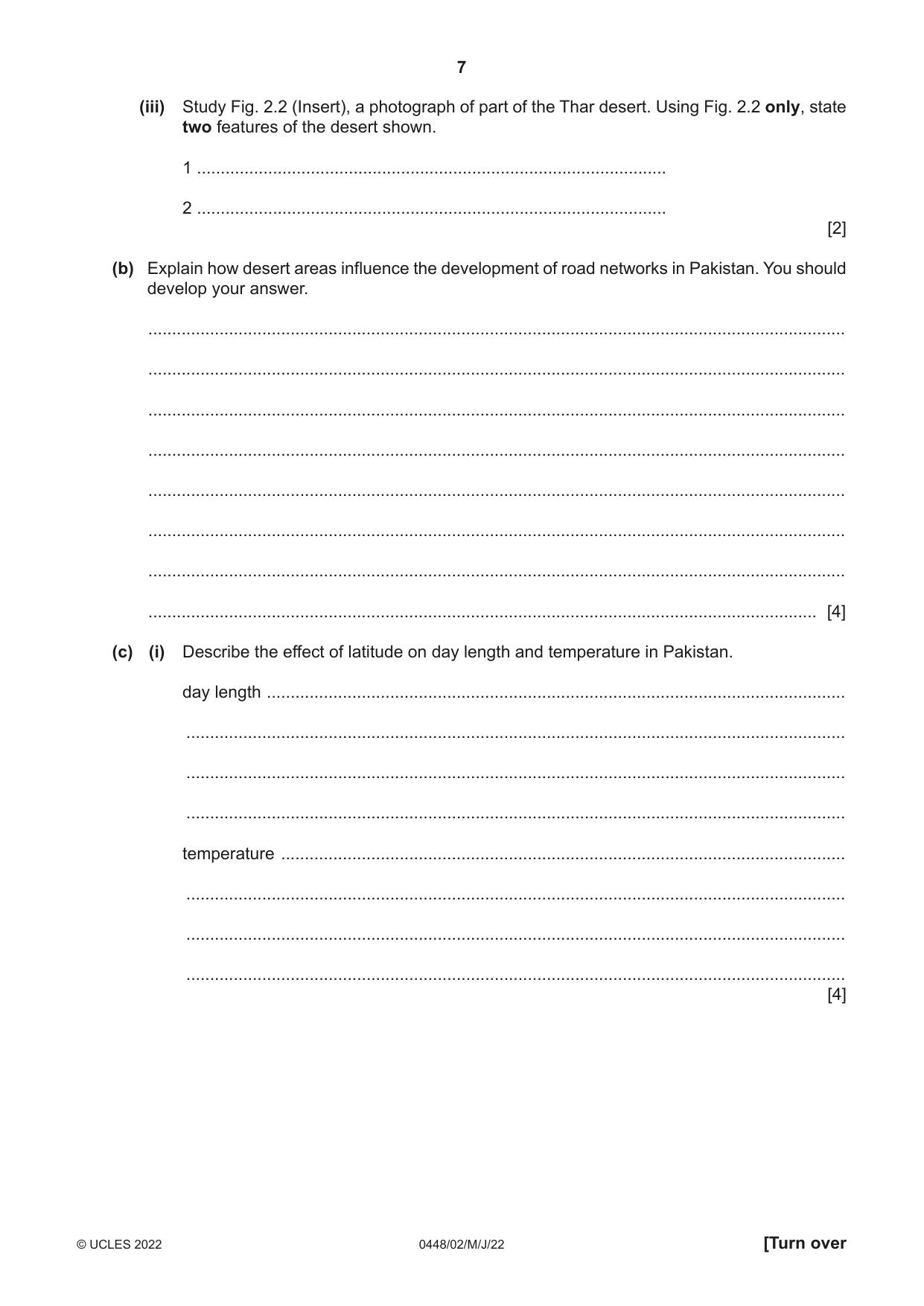 Cambridge IGCSE Pakistan Studies 0448 2022 May/June Paper 2 · Variant 0 question paper, page 7 of 20